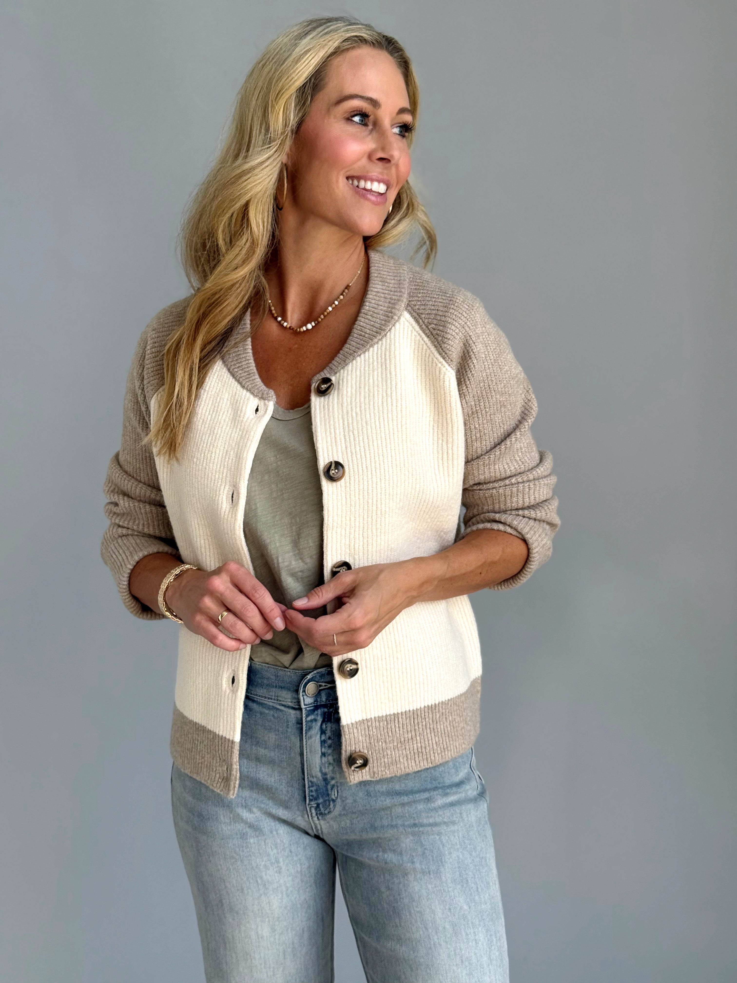 Axel Cardigan - CREAM/TAUPE - willows clothing Cardigan