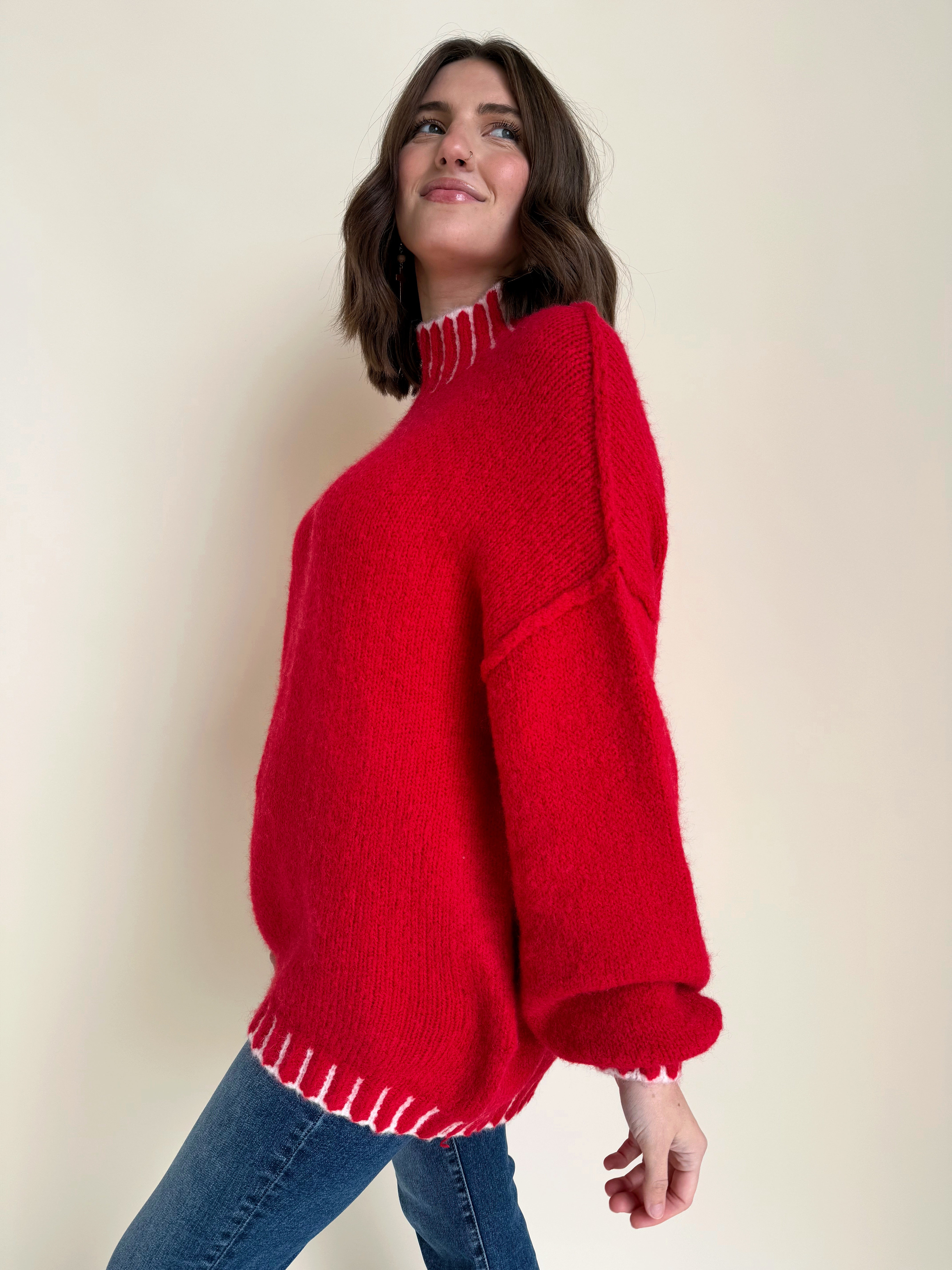 Bailey Sweater - SCARLET RED - willows clothing SWEATER