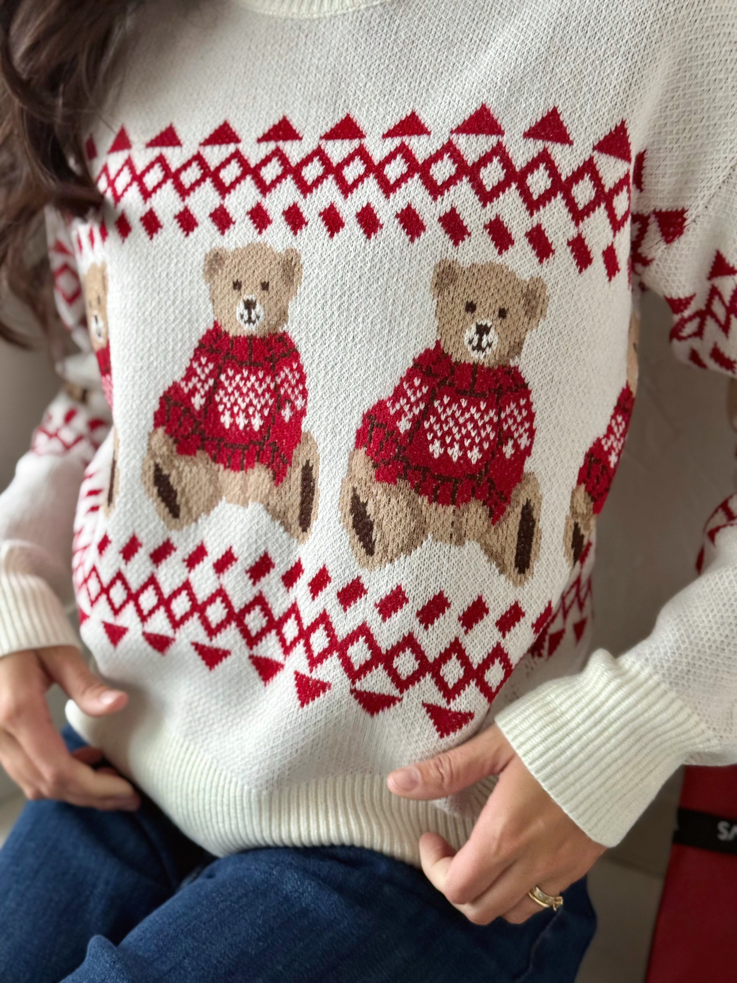 Beary Christmas Sweater - CREAM - willows clothing SWEATER