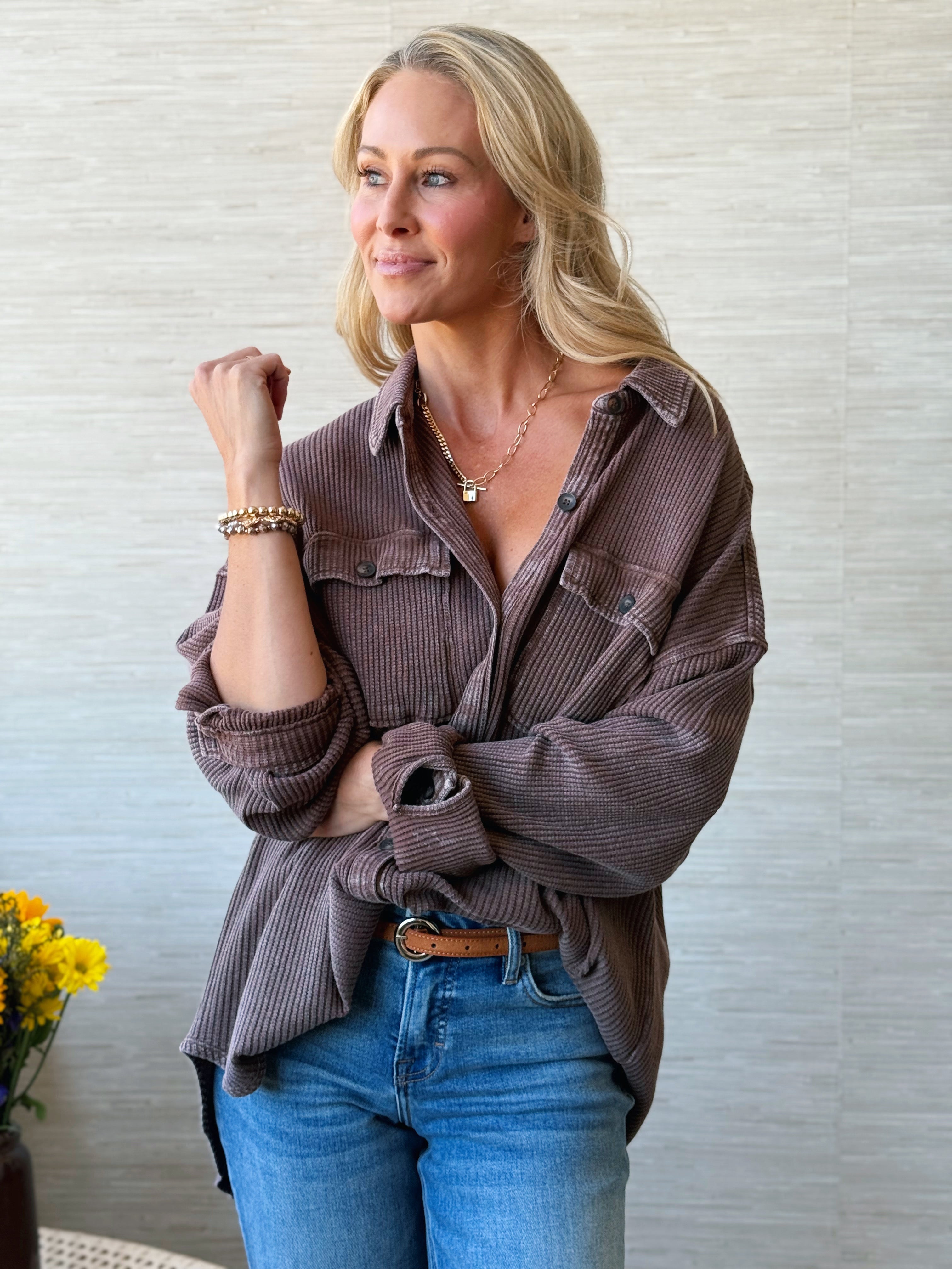 Becca Shacket - DARK BROWN - willows clothing JACKET