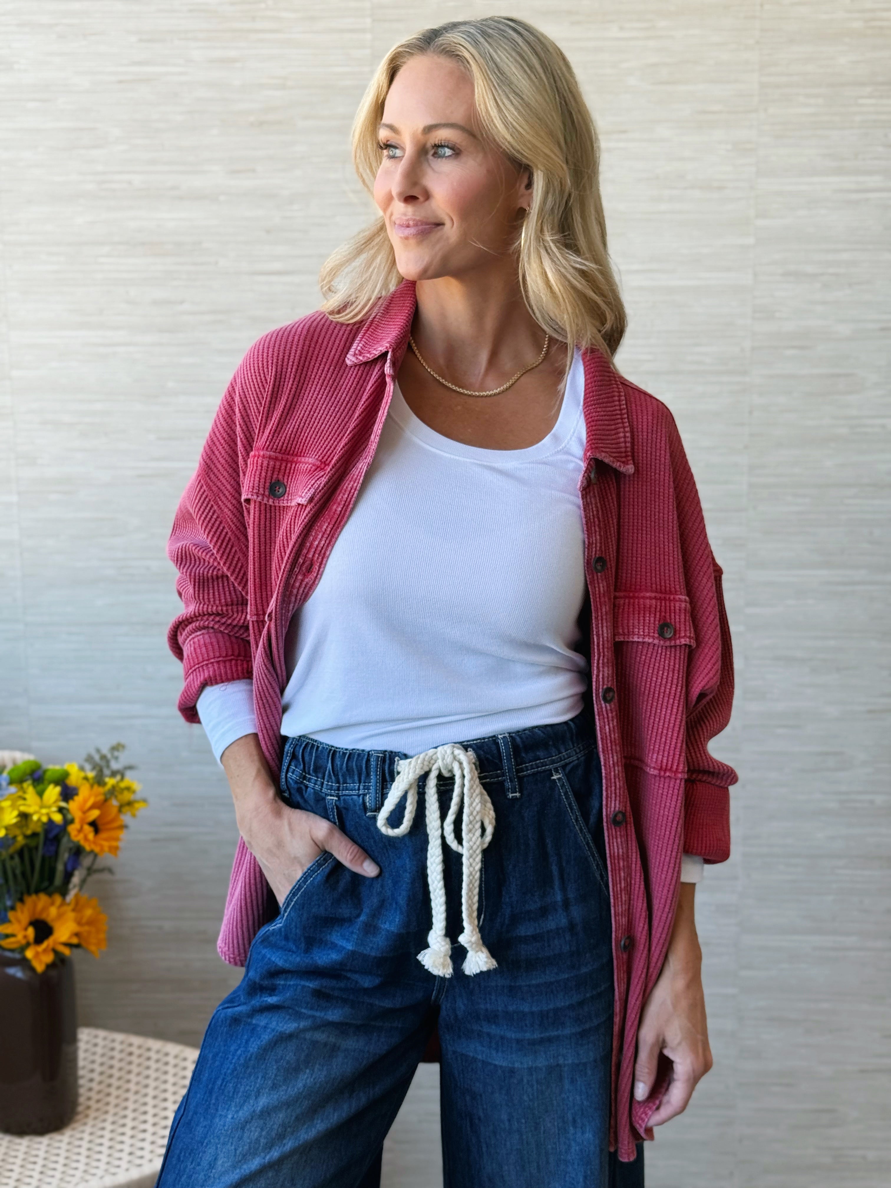 Becca Shacket - DARK RED - willows clothing JACKET