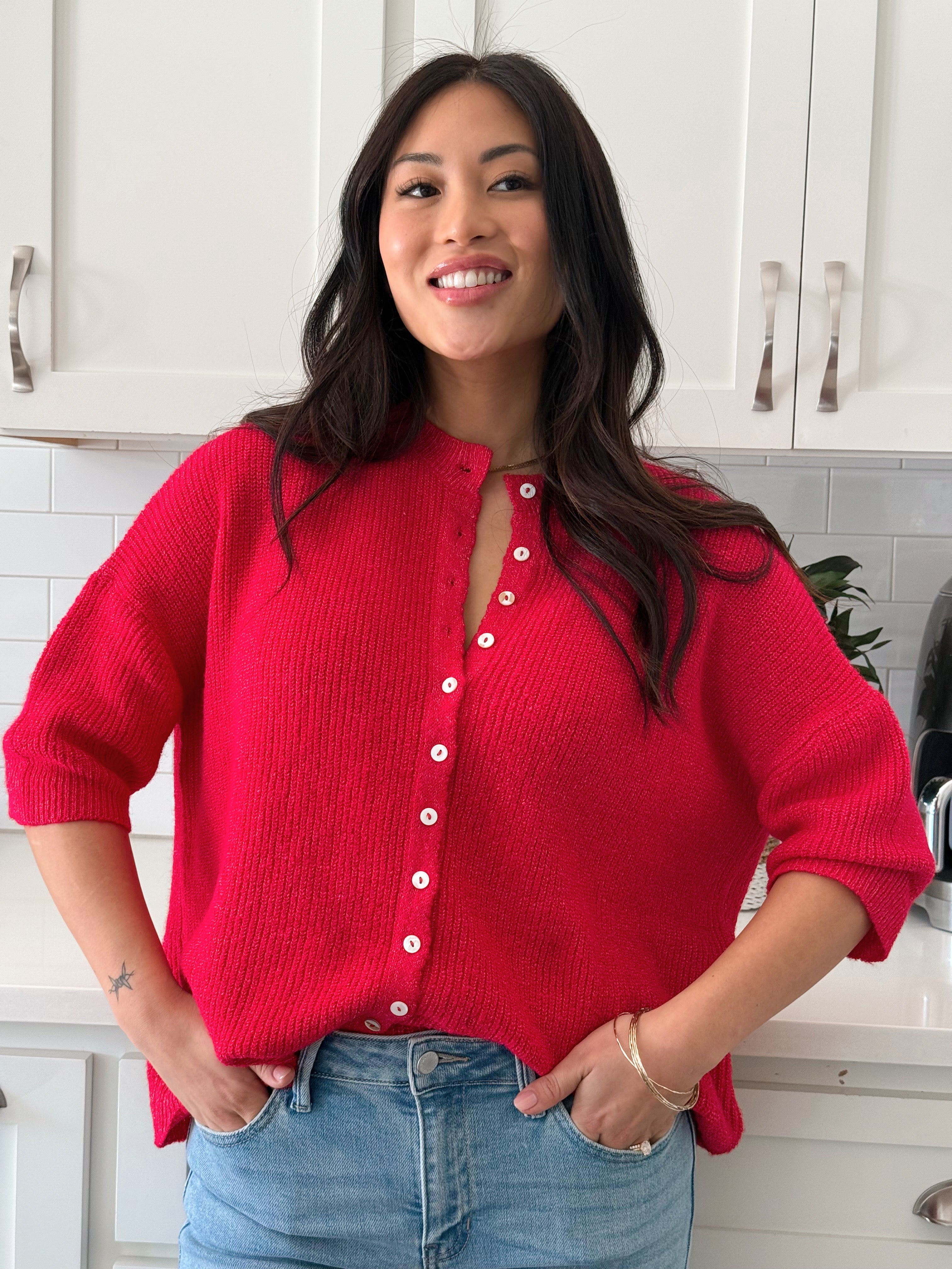 Bess Cardigan - RED - willows clothing SWEATER