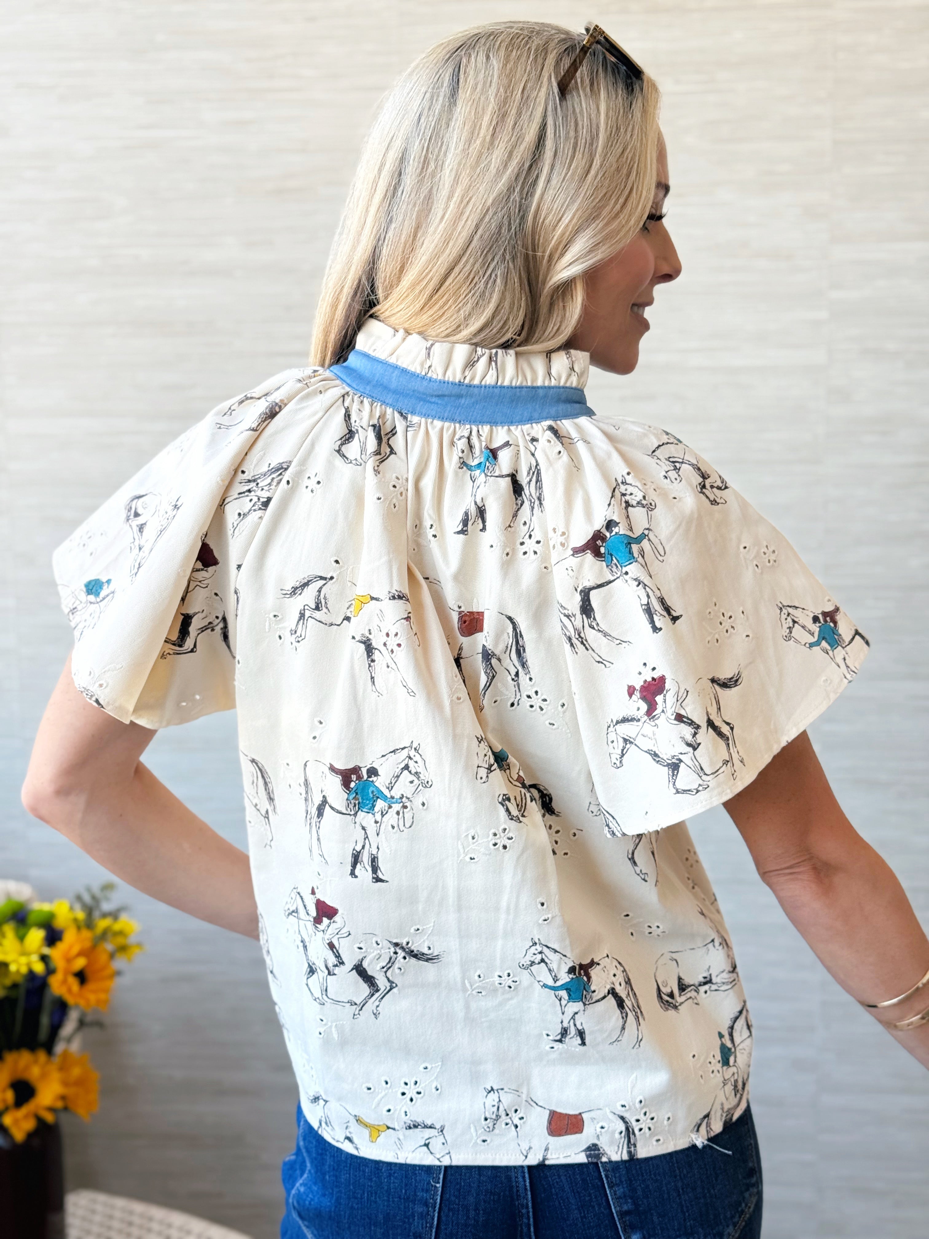 Blue Ribbon Blouse - CREAM - willows clothing BLOUSE