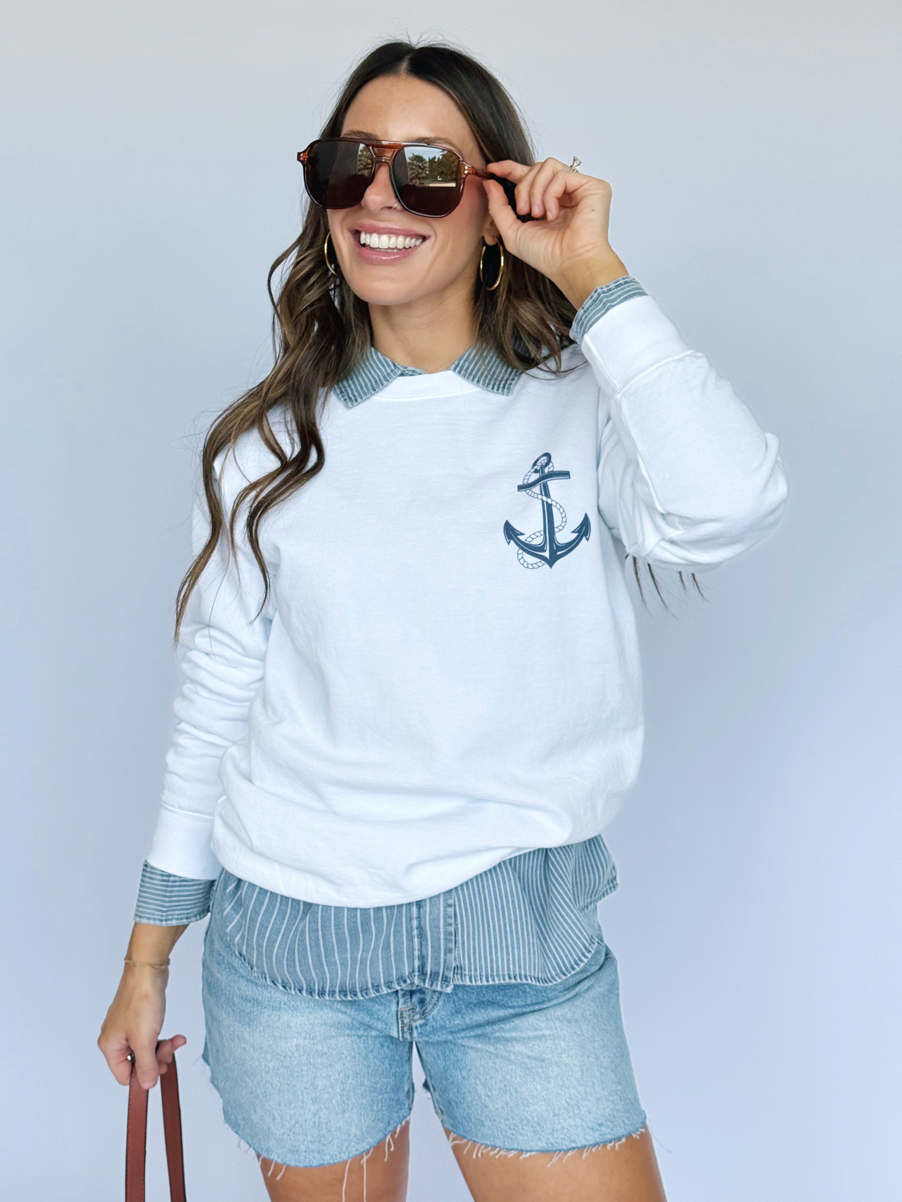 Boat Season Sweatshirt - WHITE - willows clothing SWEATSHIRT