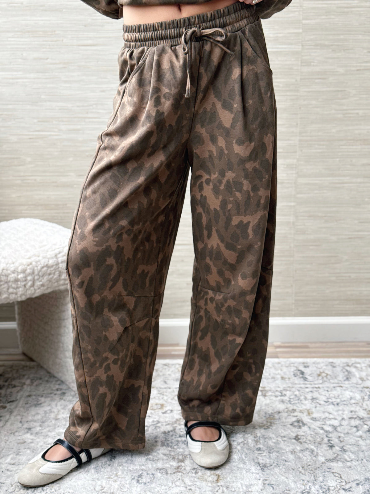 Born to Roam Barrel Pants - MOCHA ABSTRACT SPOT - willows clothing Sweatpants