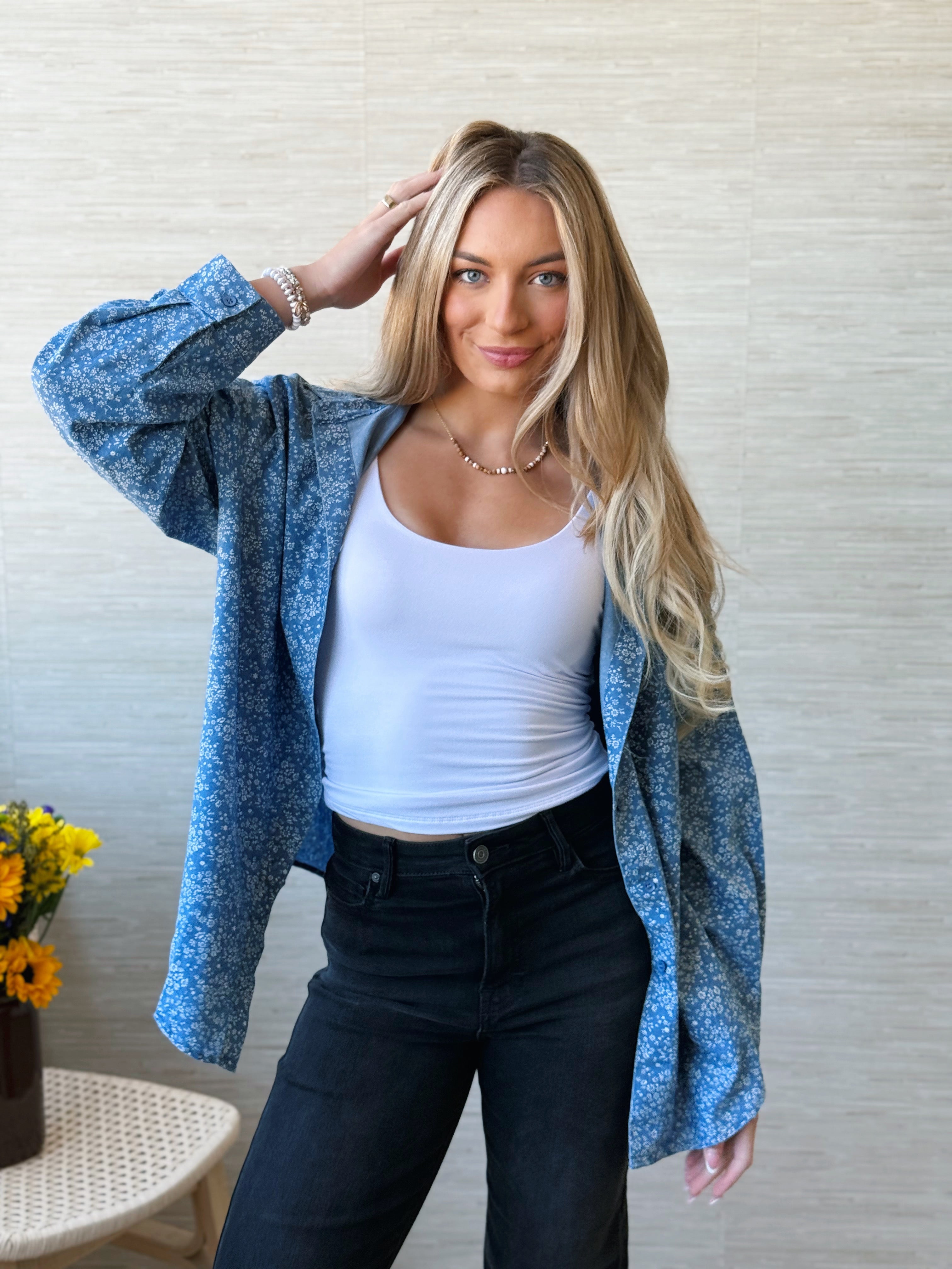 Botanical Garden Shirt - BLUE - willows clothing BLOUSE