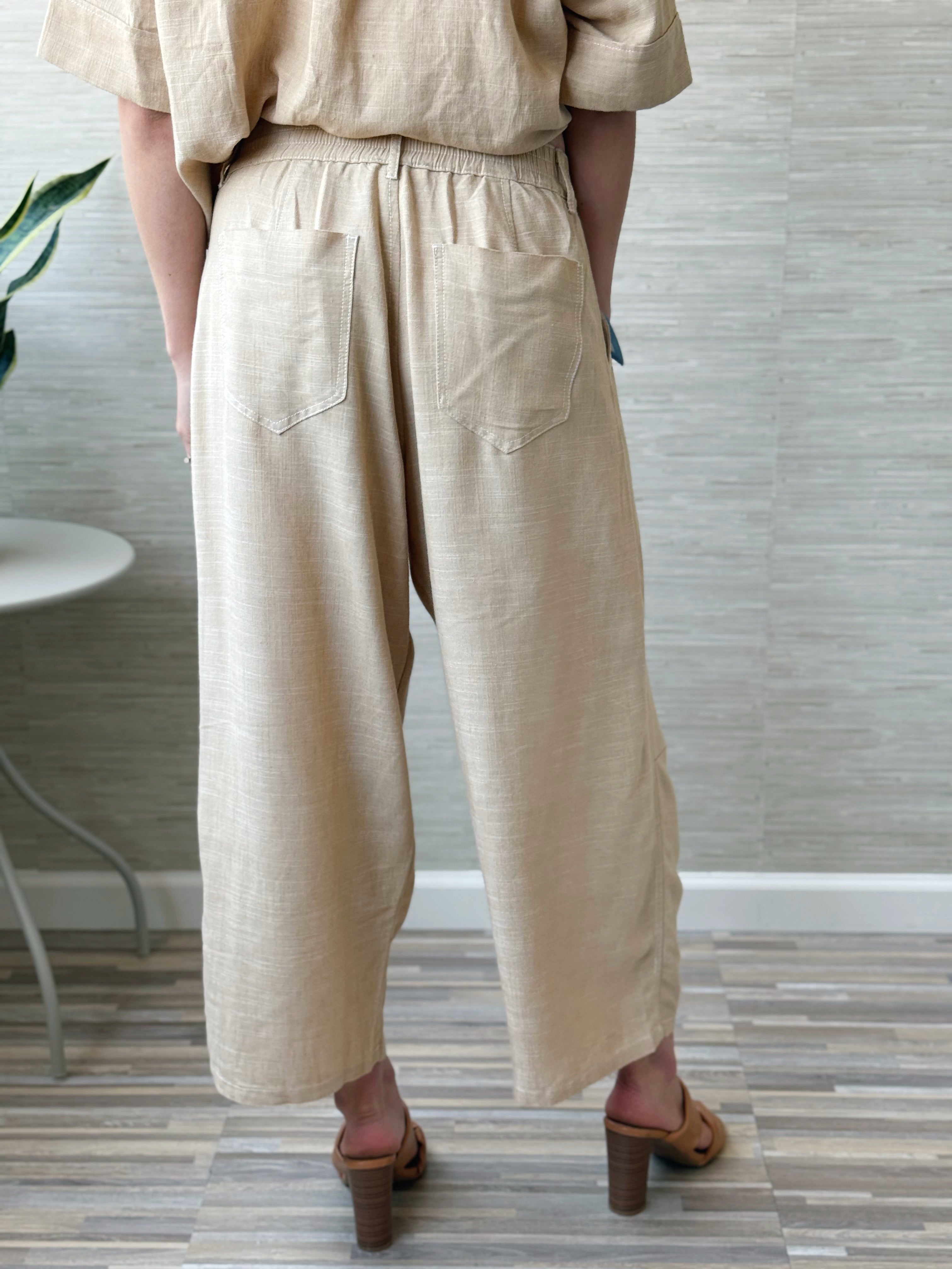 Bowen Wide Barrel Pants - BEIGE - willows clothing PANTS
