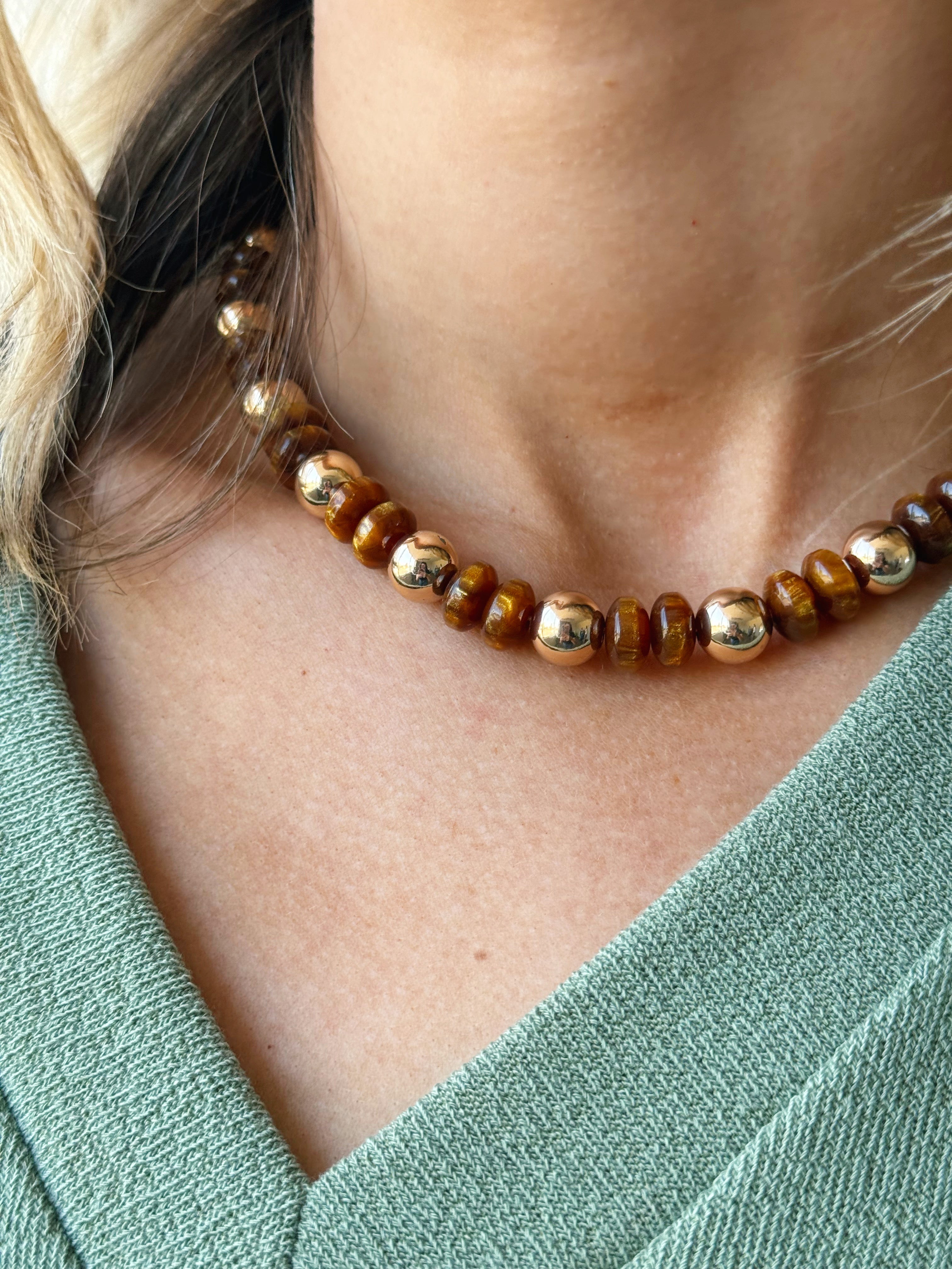 Brown Beaded Necklace - willows clothing NECKLACE