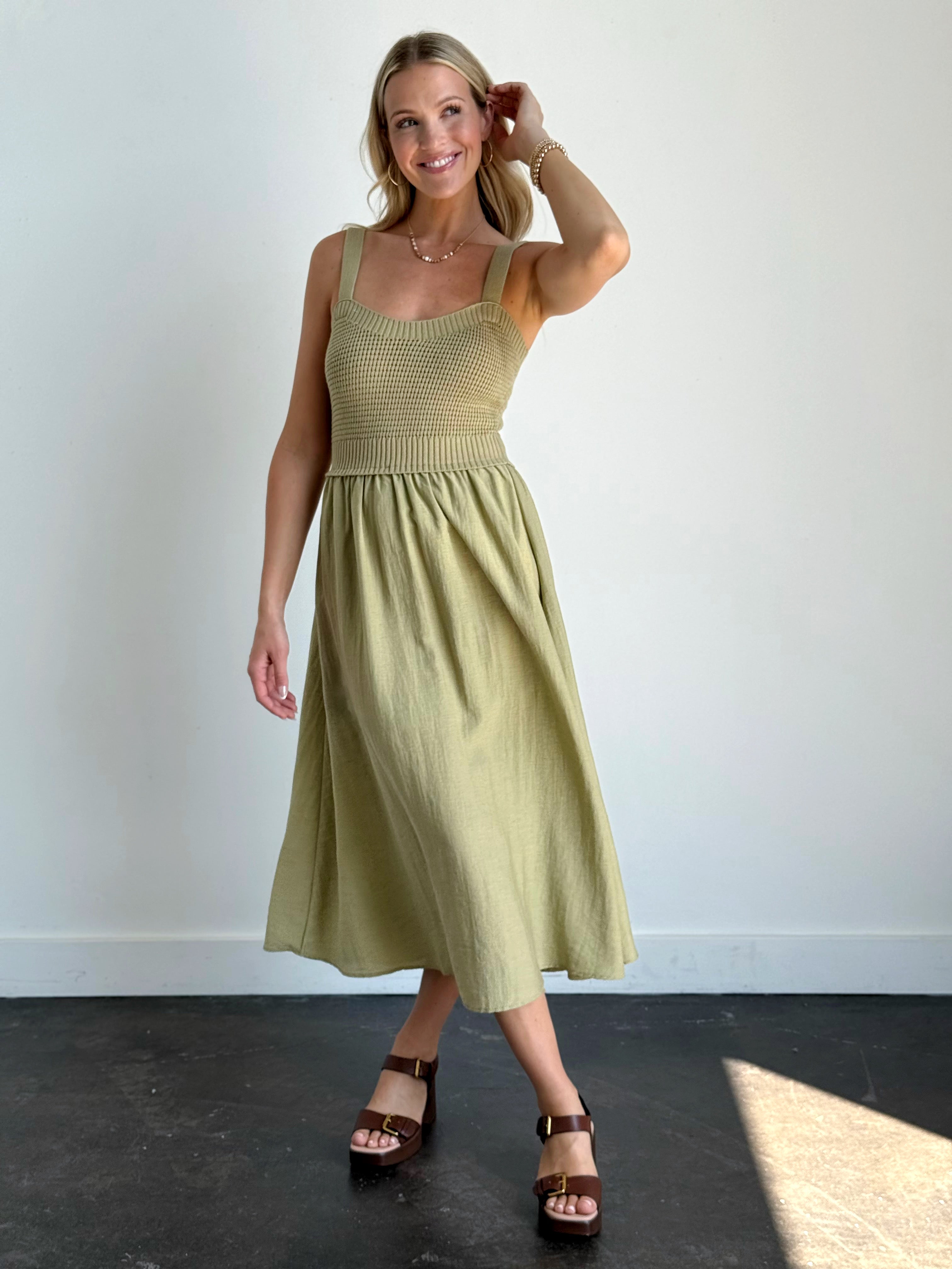 Cambria Dress - LIGHT OLIVE - willows clothing Long Dress