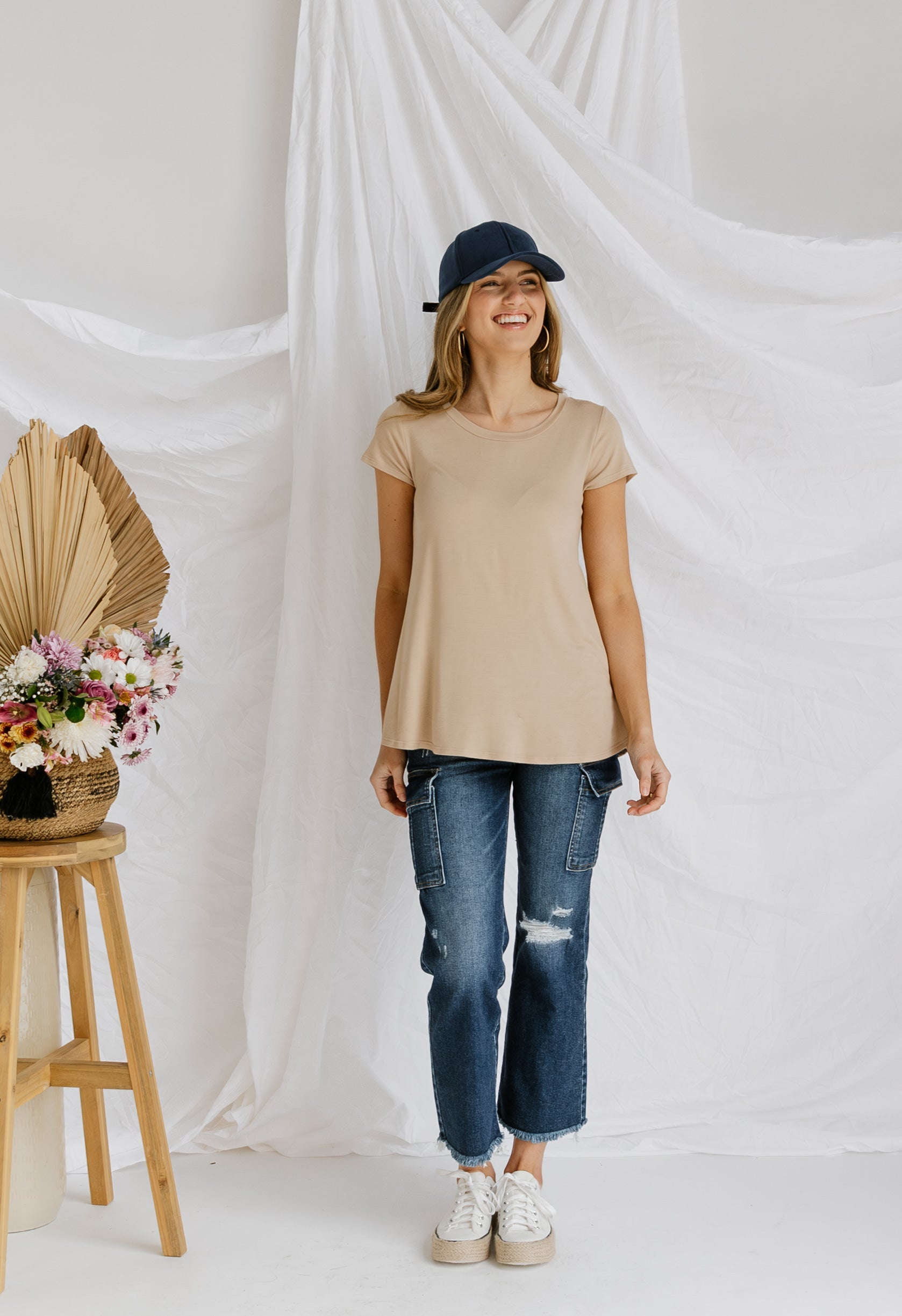 Cap Sleeve Top - TAUPE - willows clothing S/S Shirt