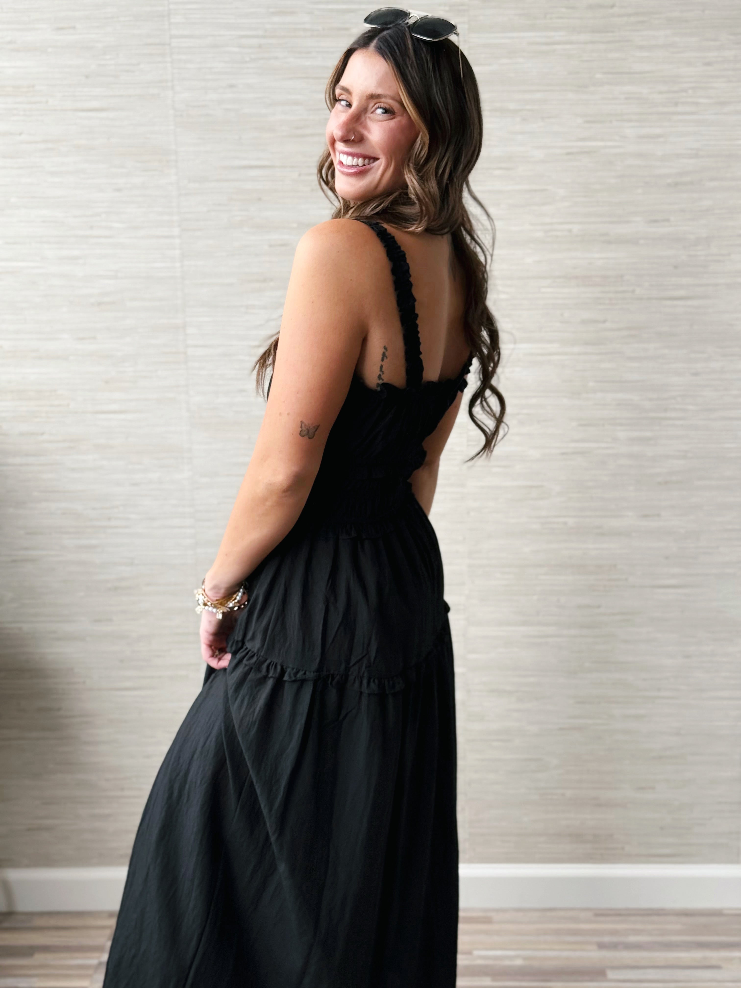 Caroline Dress - BLACK - willows clothing Long Dress