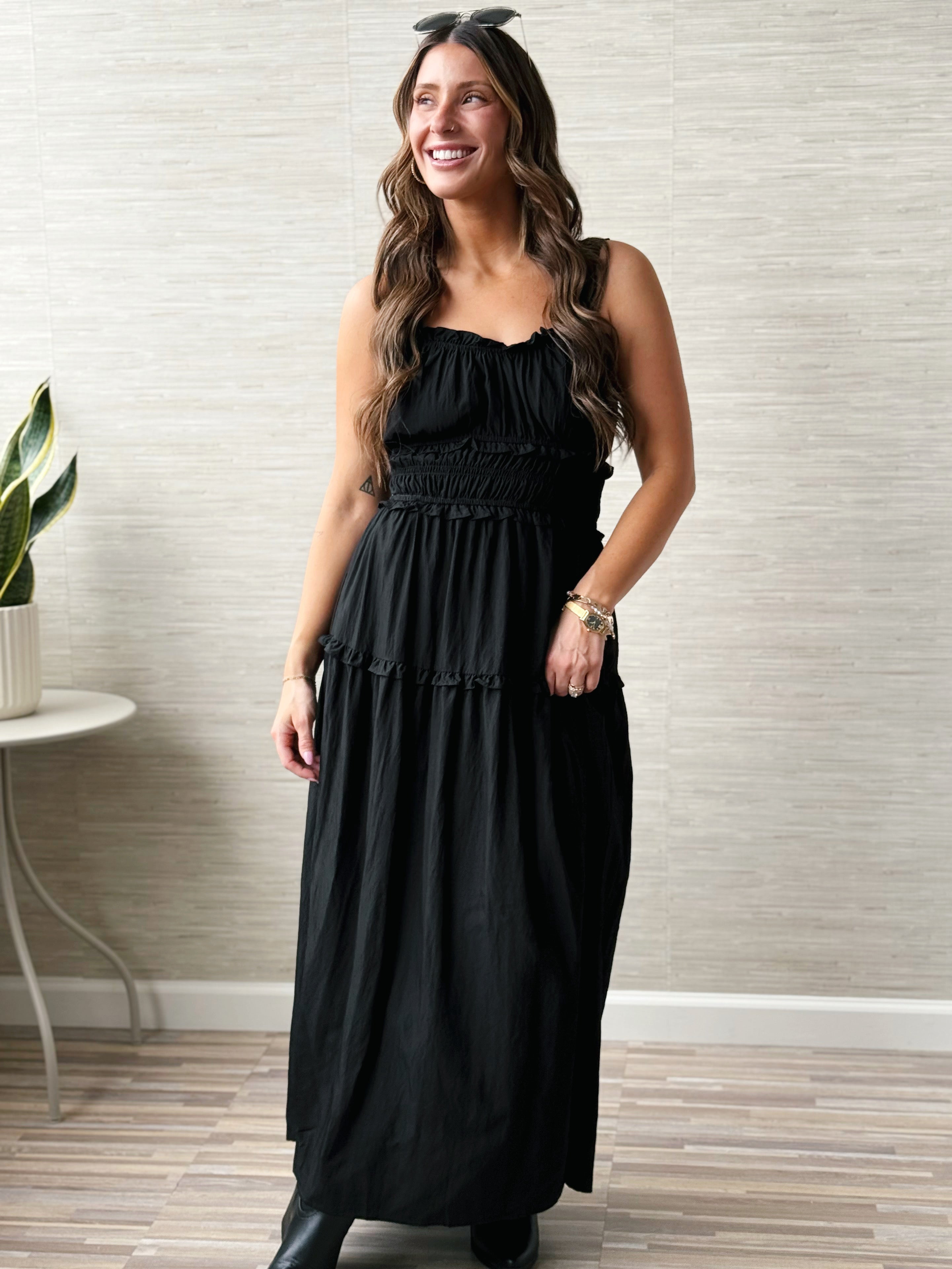Caroline Dress - BLACK - willows clothing Long Dress