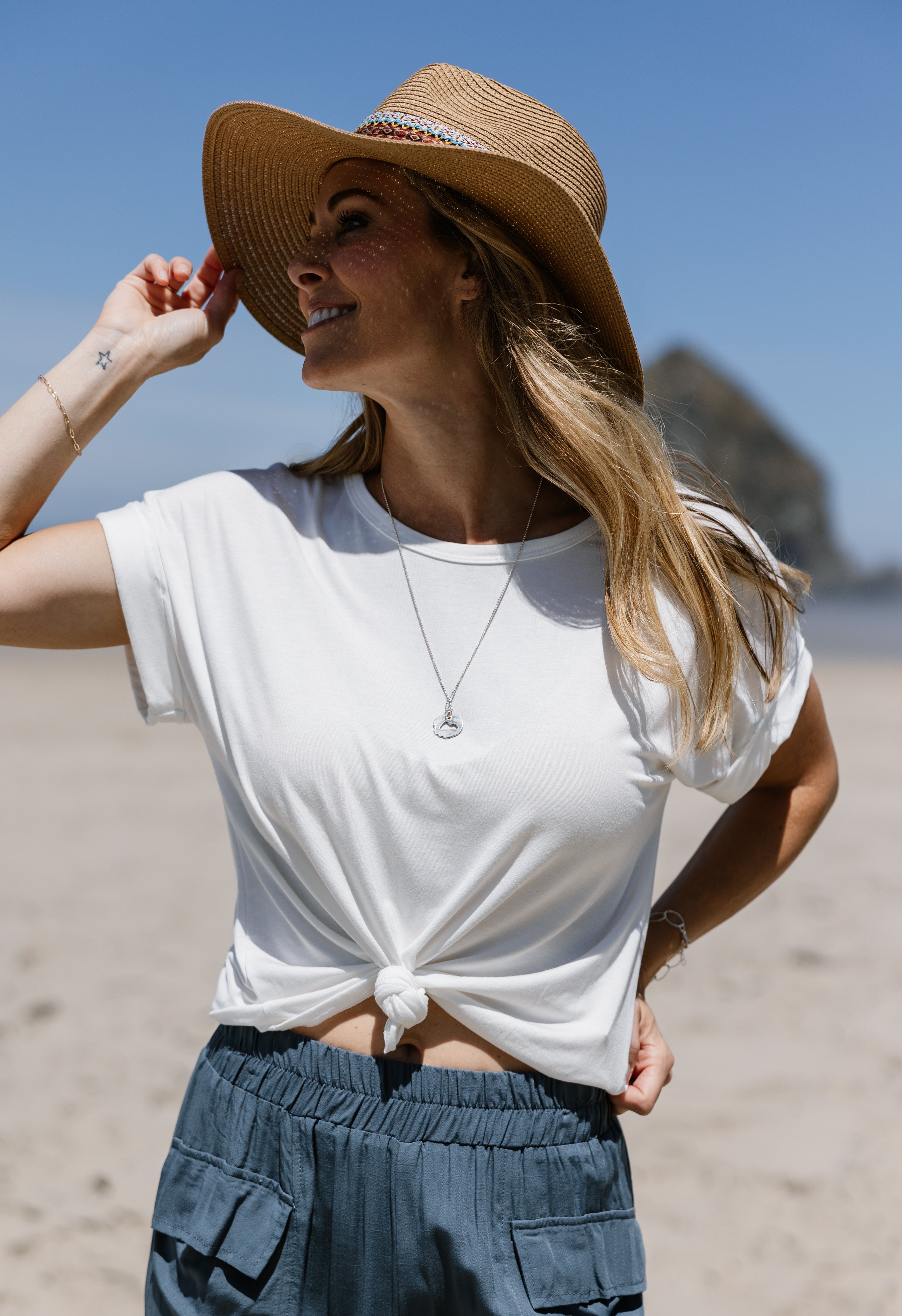 Casual Cuffed Tee - IVORY - willows clothing S/S Shirt