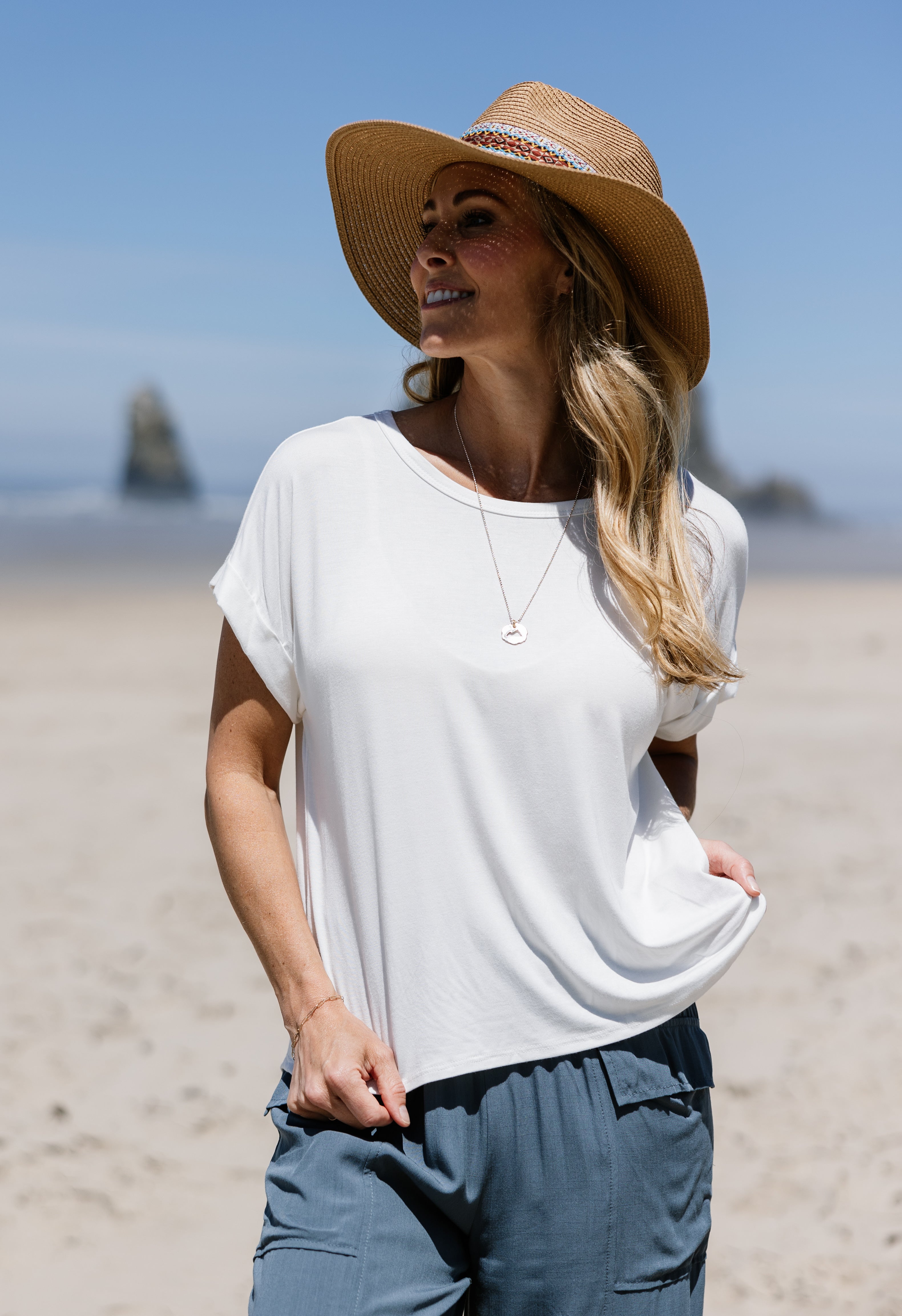 Casual Cuffed Tee - IVORY - willows clothing S/S Shirt