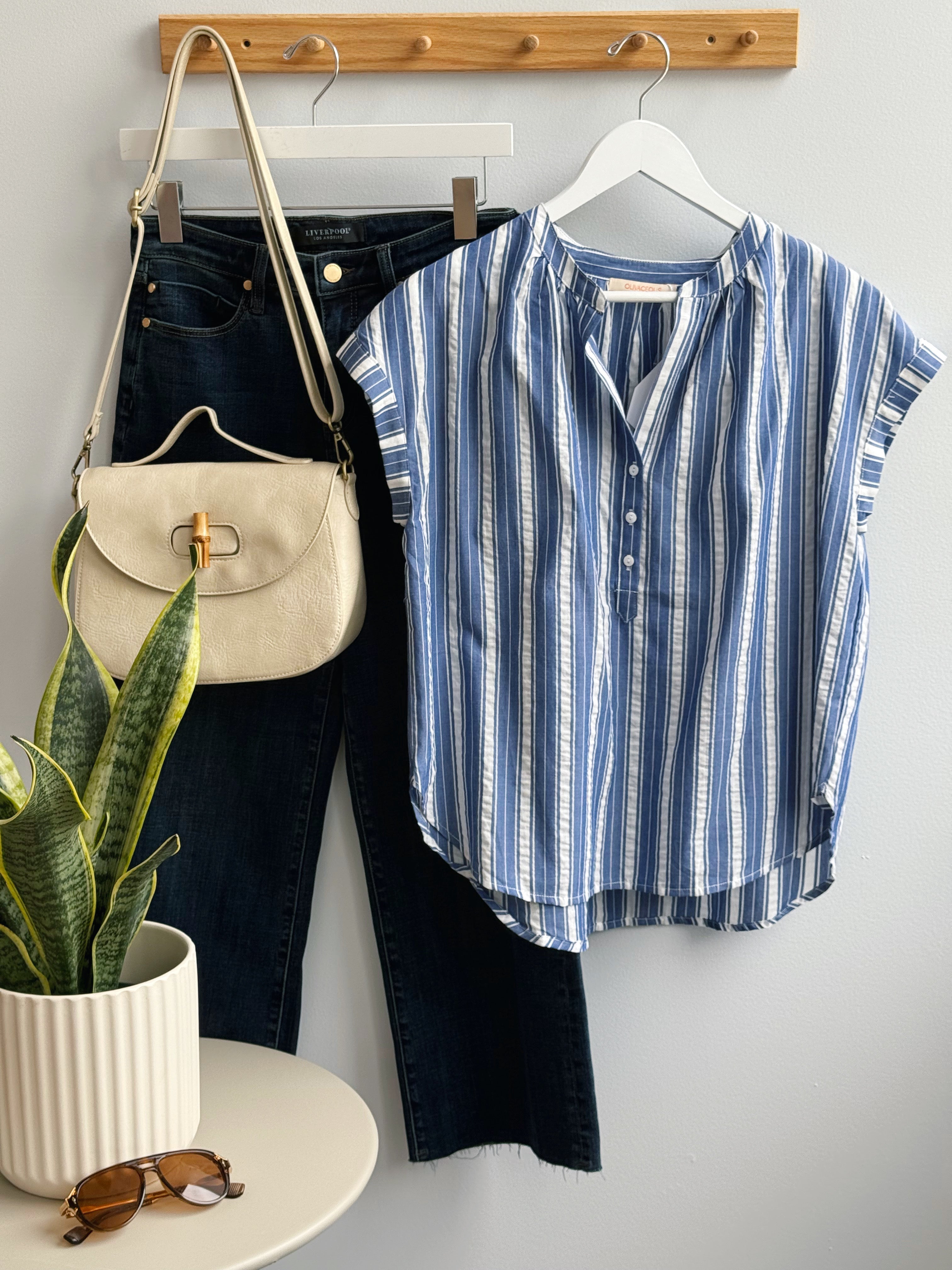 Cecil Blouse - BLUE/WHITE - willows clothing S/S SHIRT