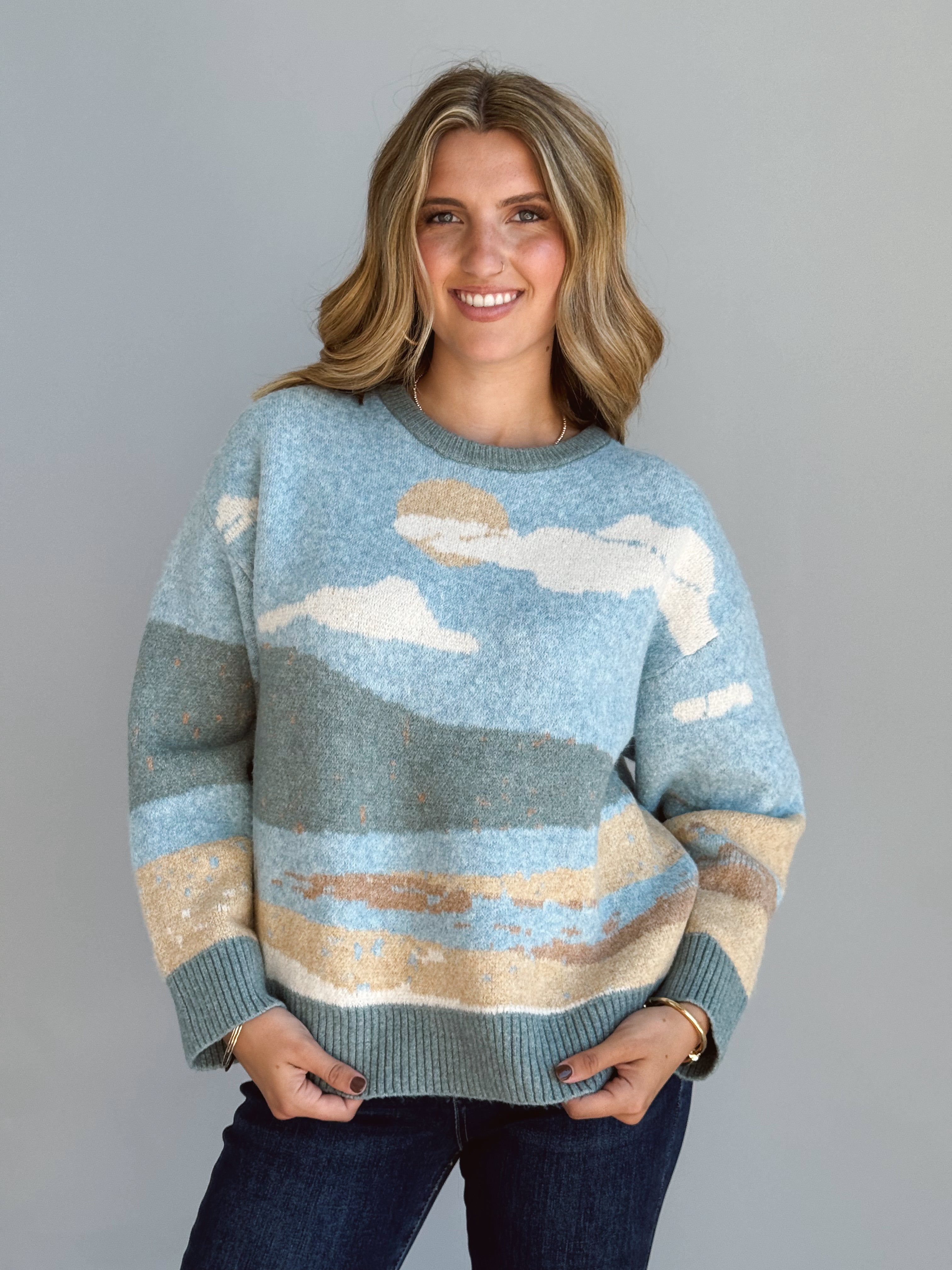 Central Oregon Sweater - BLUE - willows clothing SWEATER