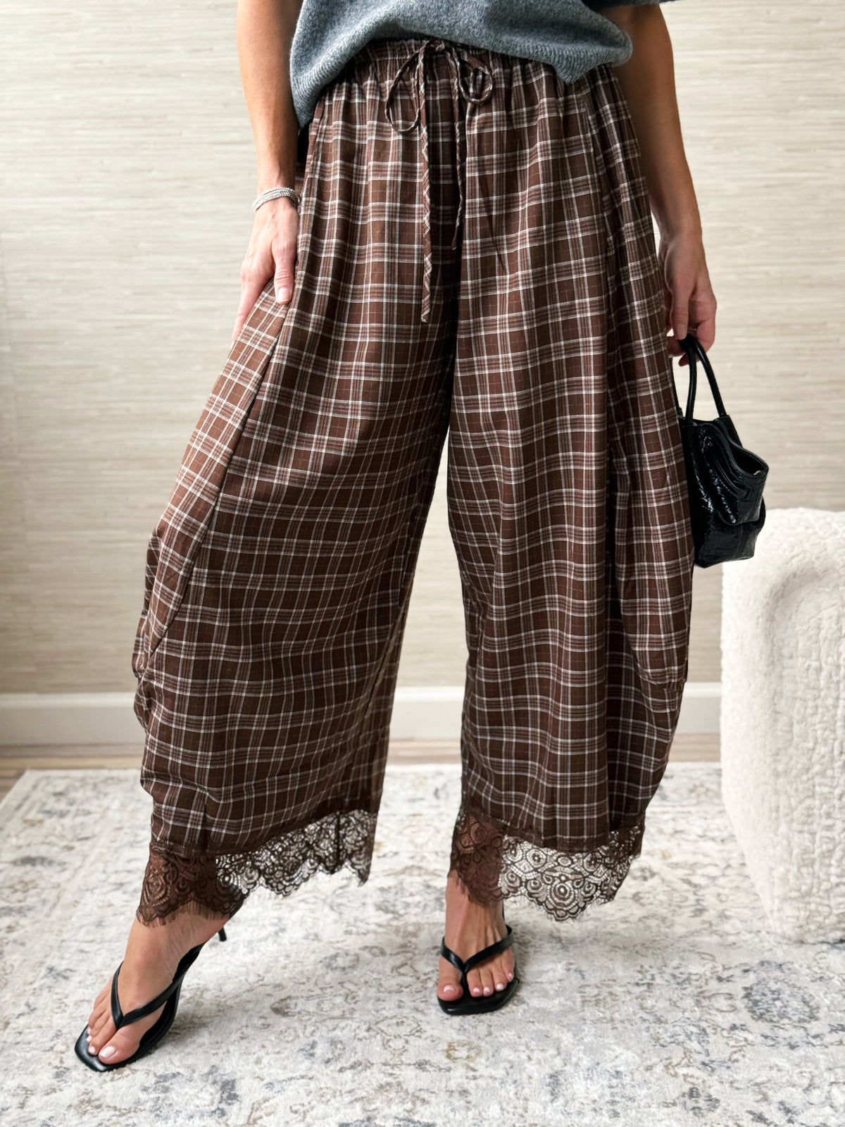 Checkmate Pants - BROWN CHECK - willows clothing PANTS