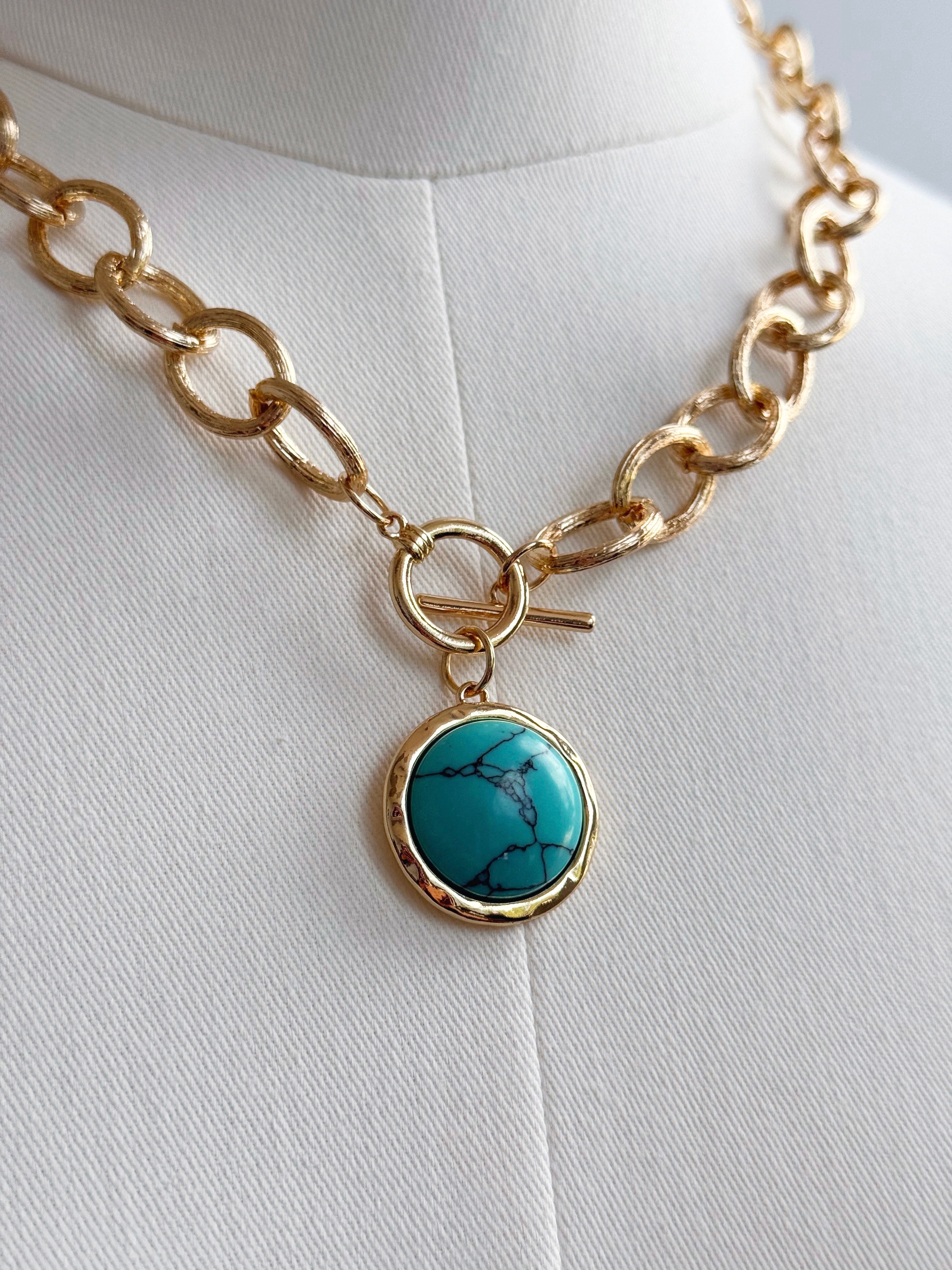 Chunky Chain Charm Necklace - TURQUOISE - willows clothing NECKLACE