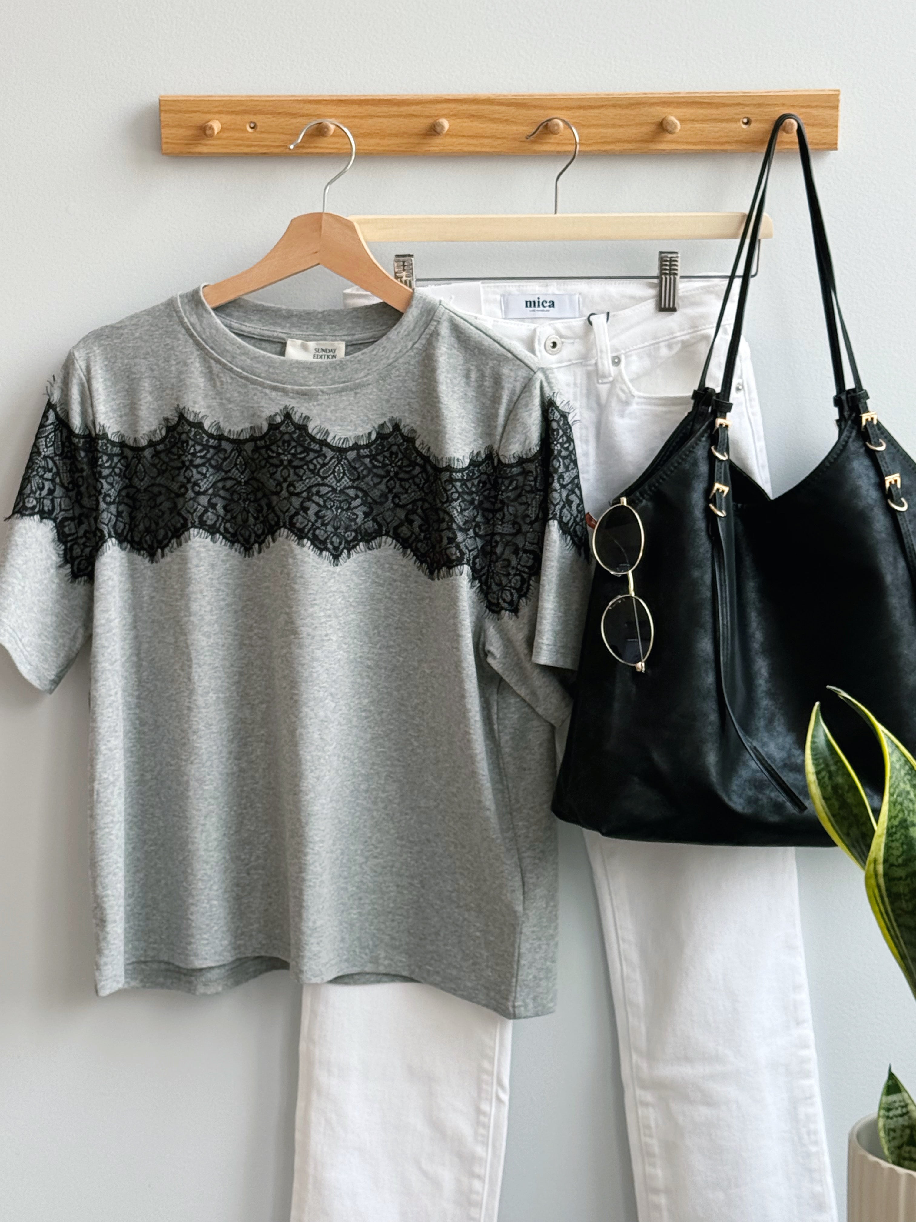 Claud Lace Tee - HEATHER GREY - willows clothing S/S SHIRT