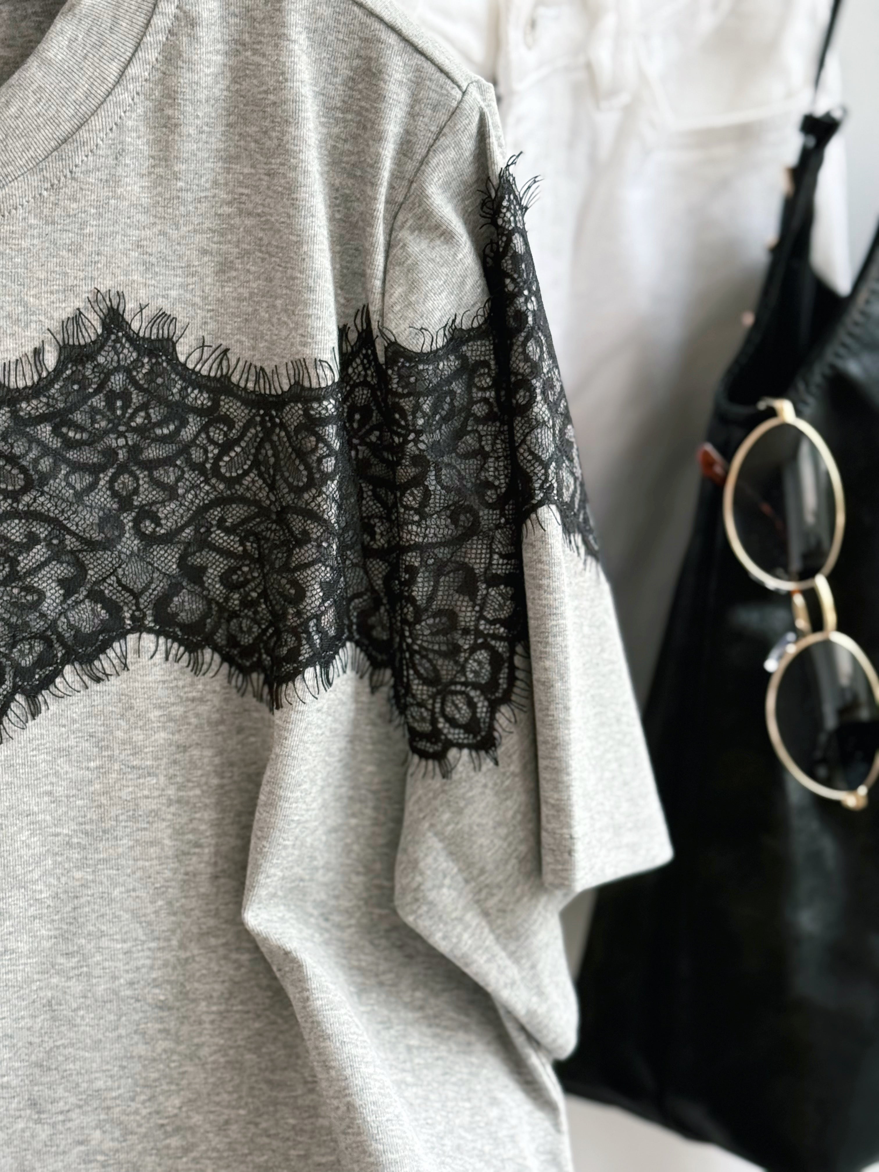 Claud Lace Tee - HEATHER GREY - willows clothing S/S SHIRT
