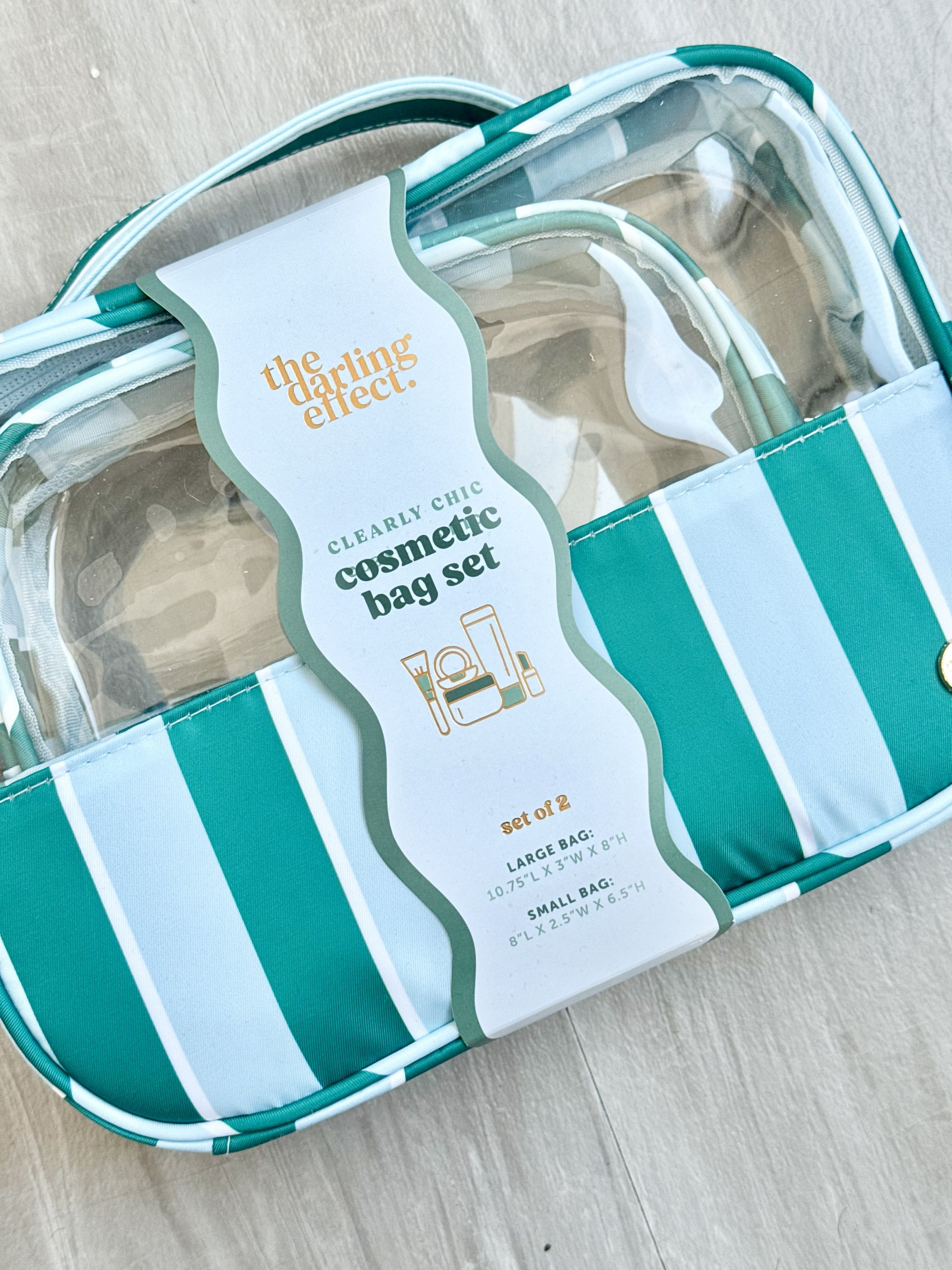 Clearly Chic Cosmetic Bag Set - SICILY STRIPES TEAL - willows clothing Clutch