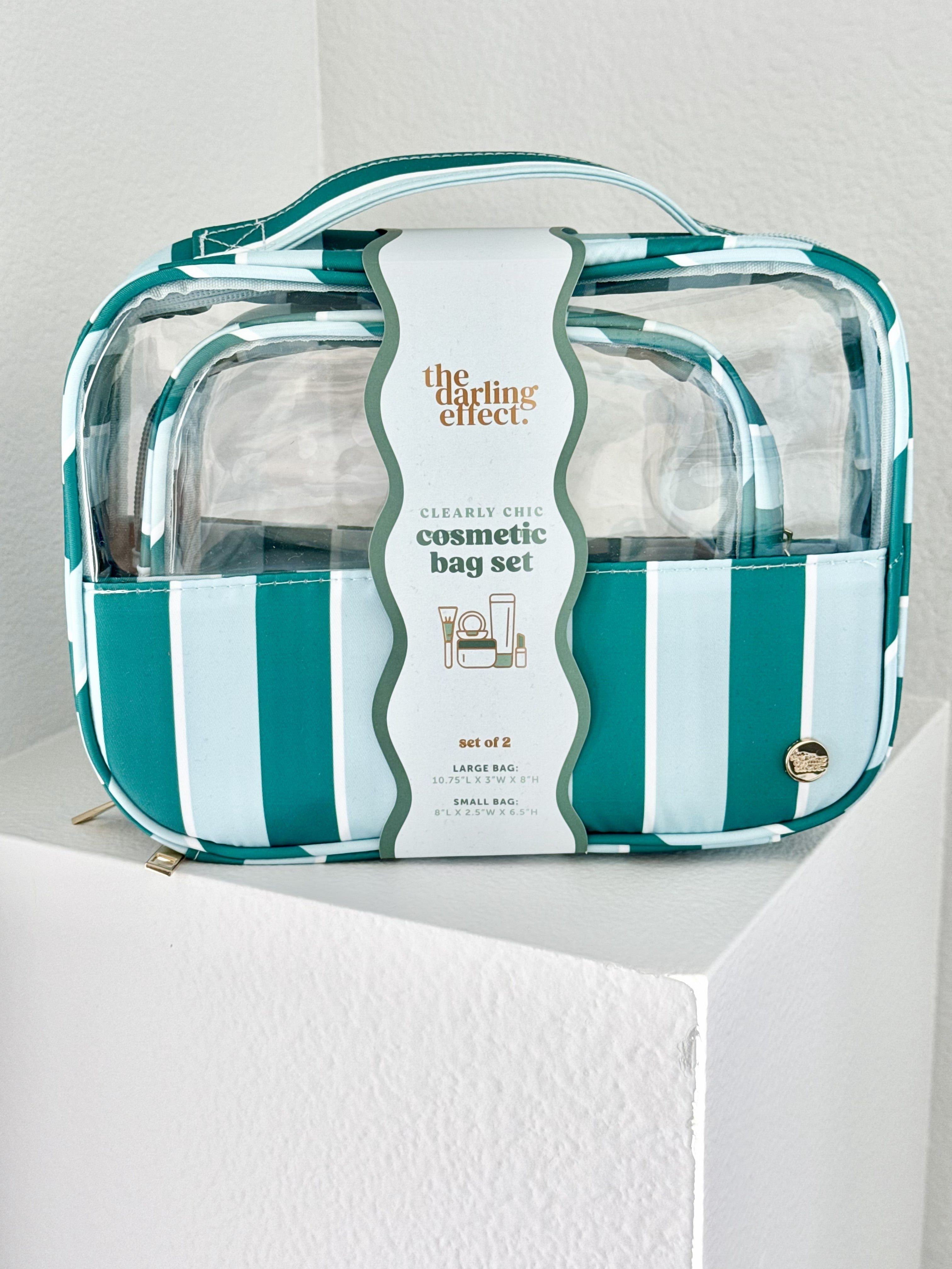 Clearly Chic Cosmetic Bag Set - SICILY STRIPES TEAL - willows clothing Clutch