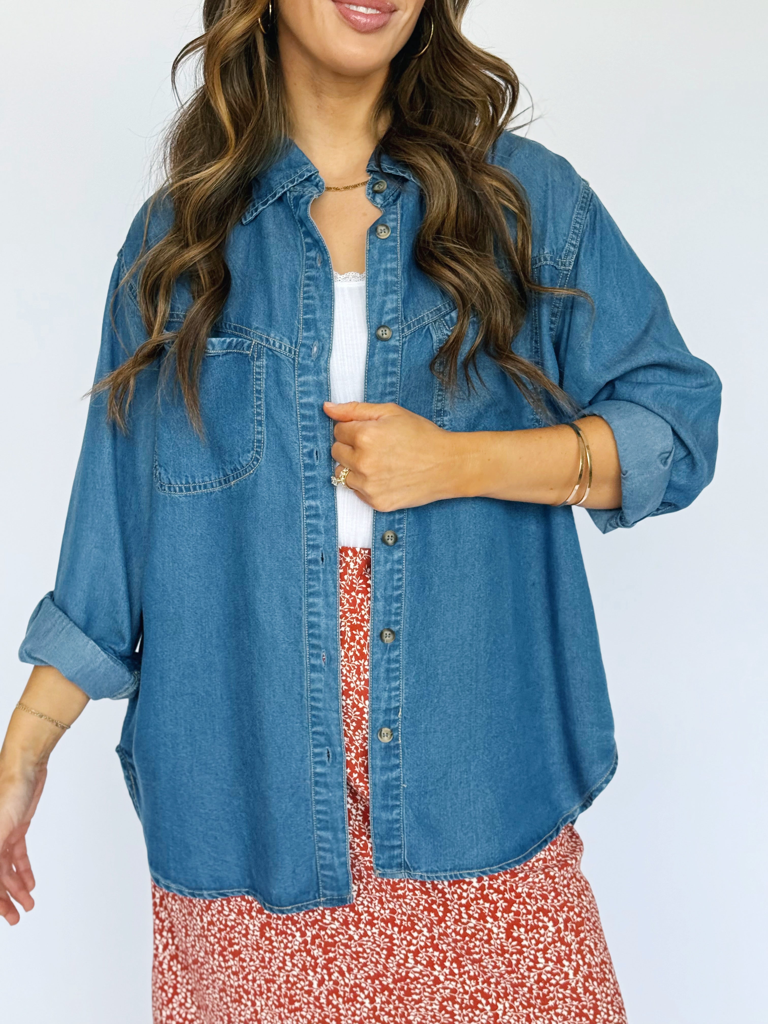 Collin Top - DENIM - willows clothing L/S SHIRT