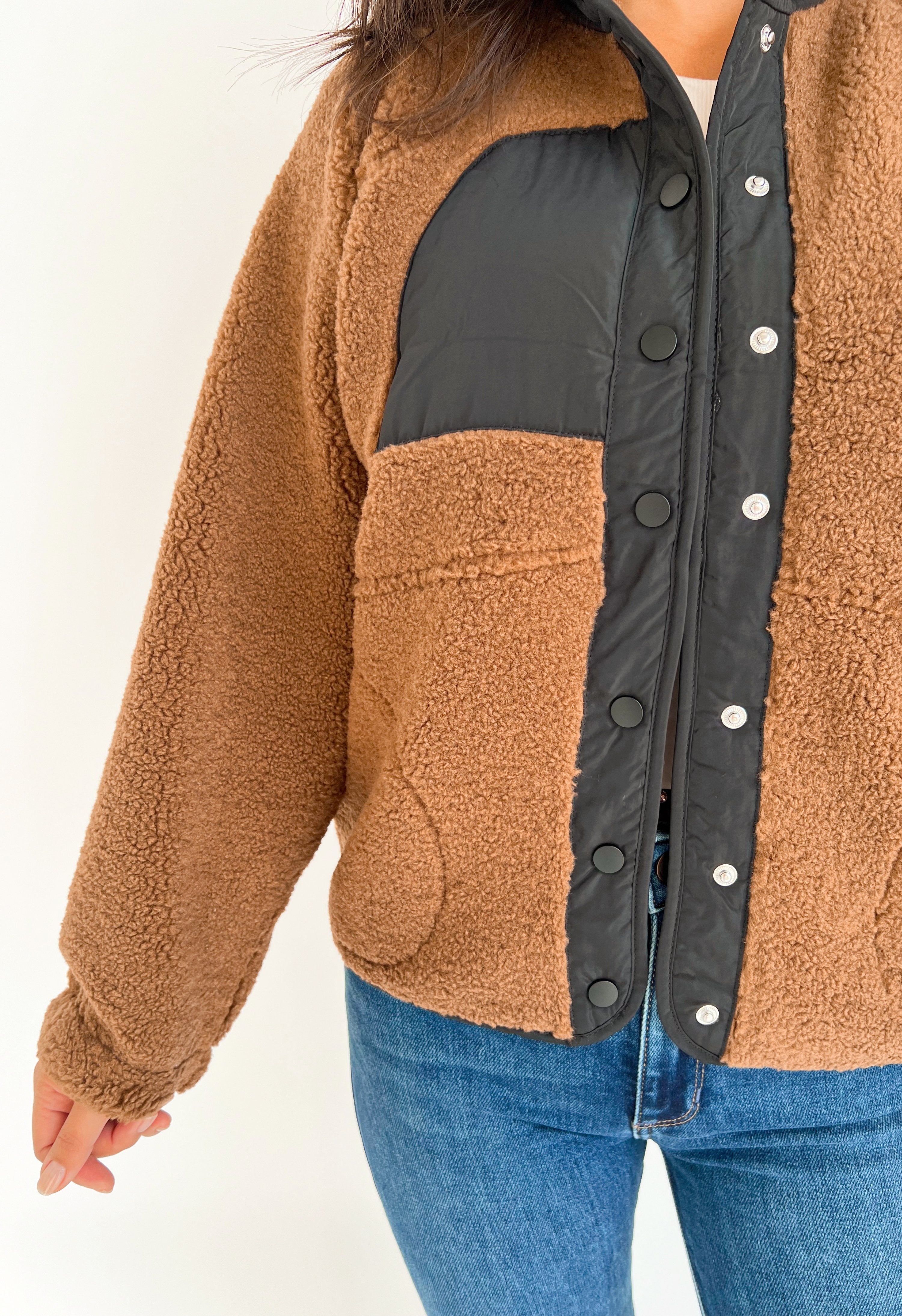 Color Block Bear Hug Jacket - BROWN - willows clothing JACKET