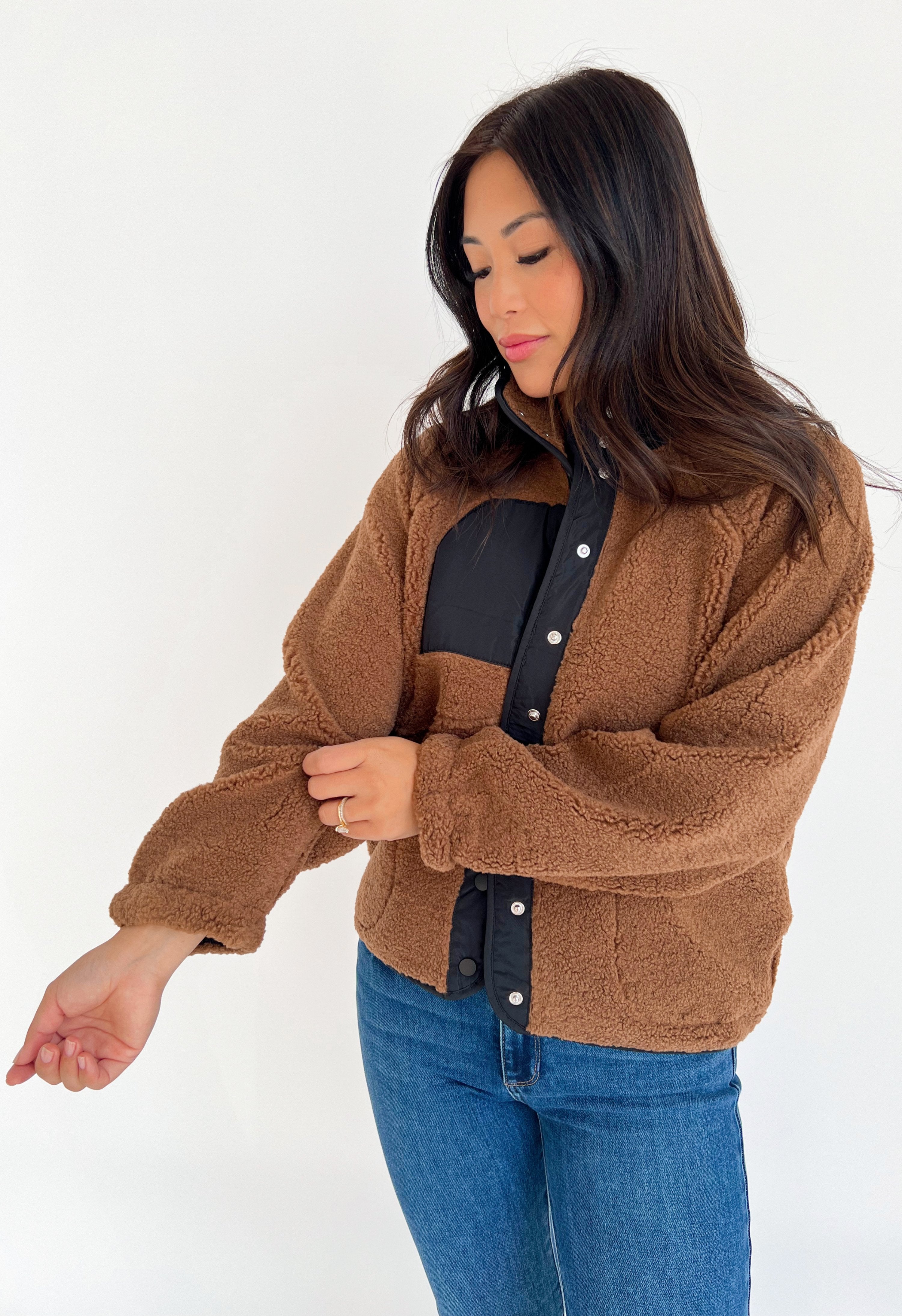 Color Block Bear Hug Jacket - BROWN - willows clothing JACKET