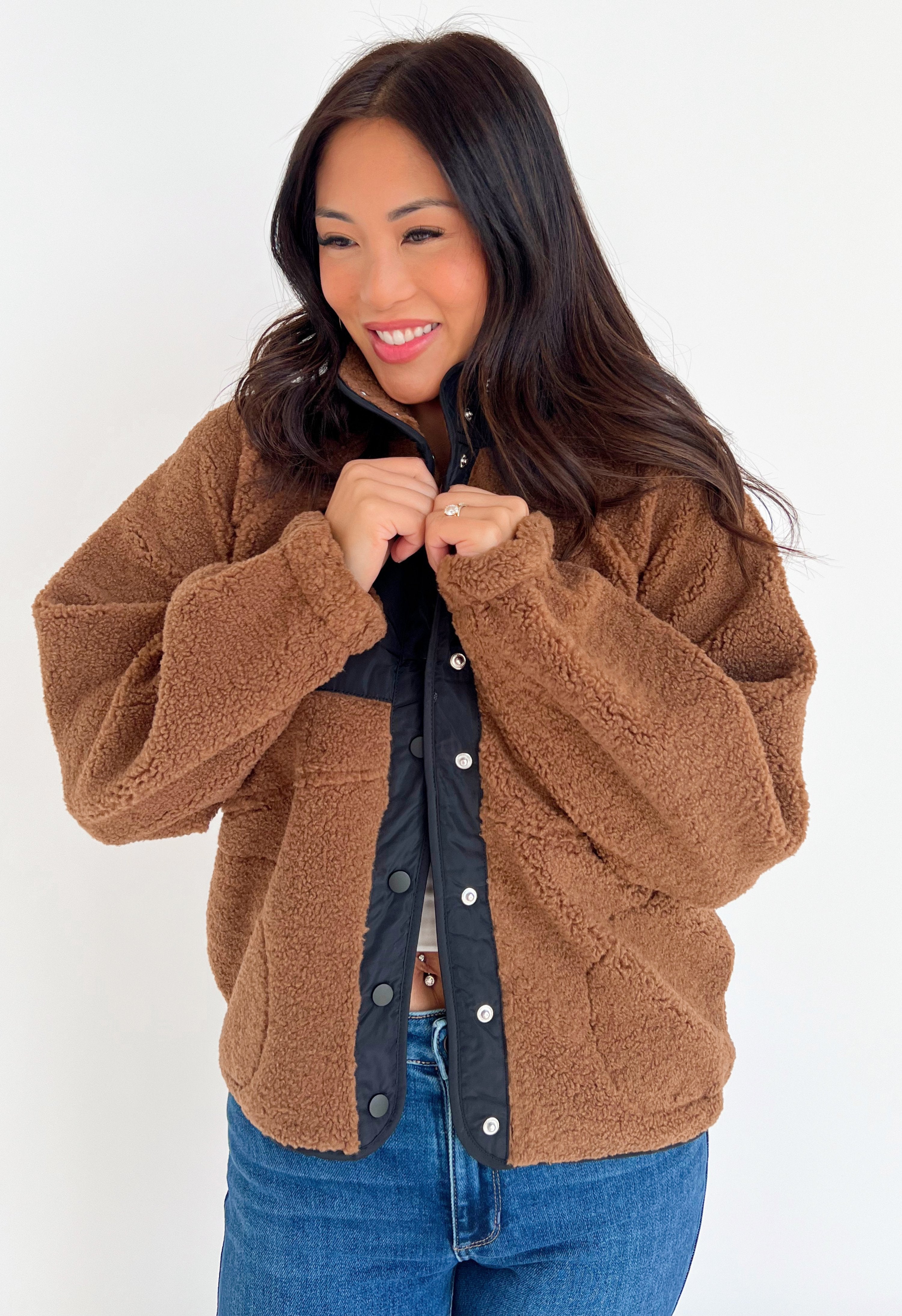 Color Block Bear Hug Jacket - BROWN - willows clothing JACKET