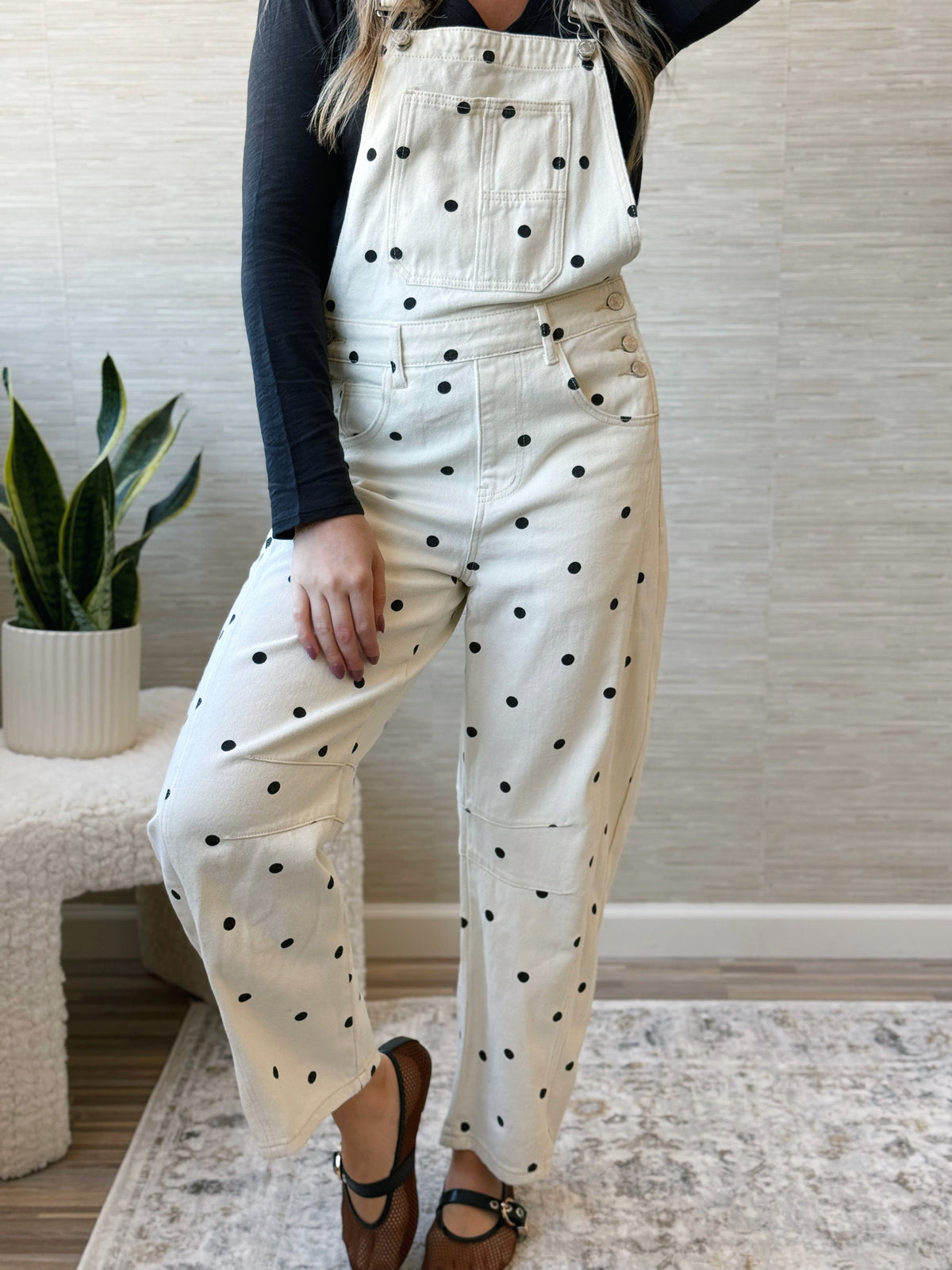 Coolest Teacher Barrel Overalls - POLKA DOT - willows clothing Jumpsuit