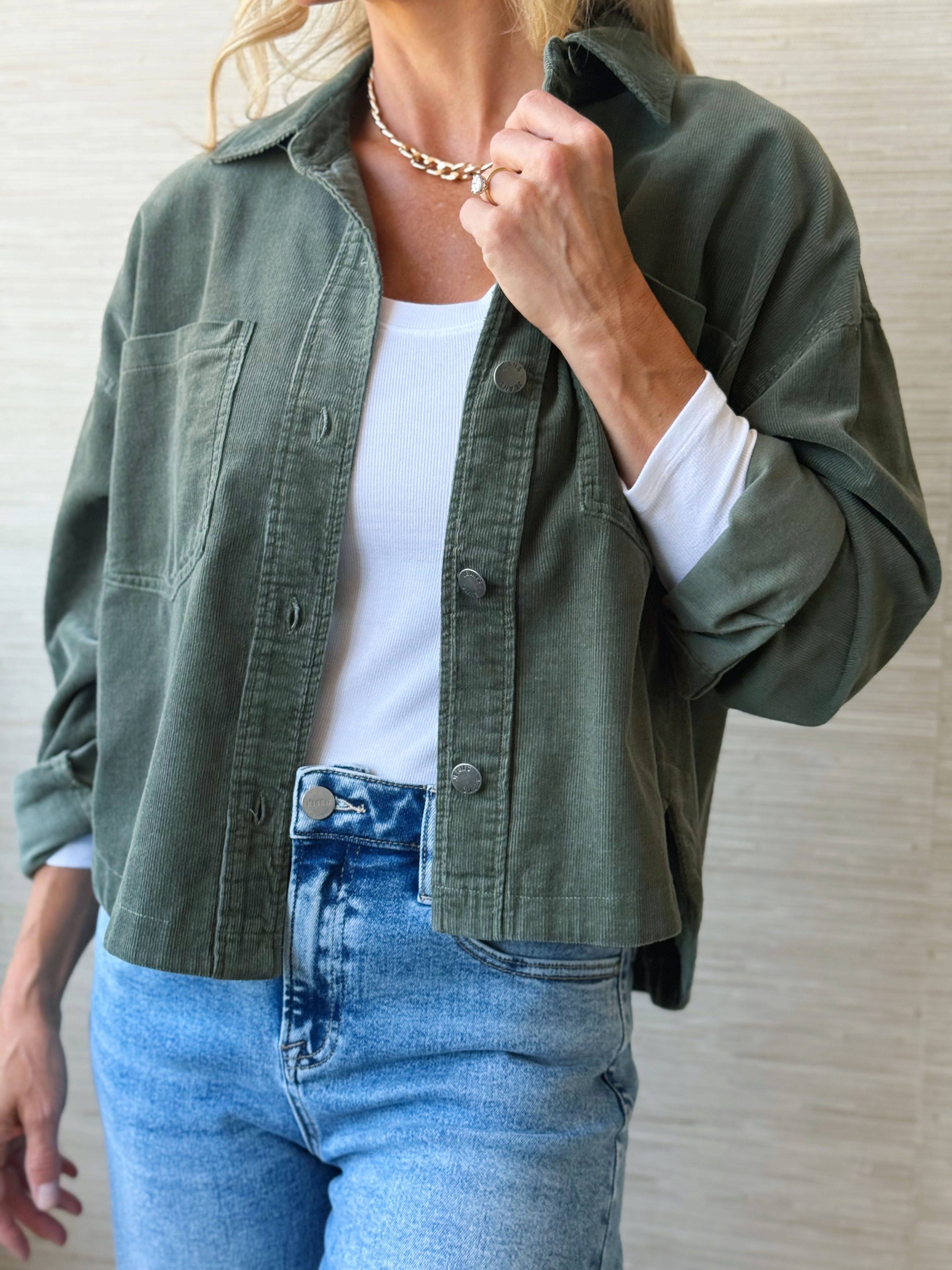 Corduroy Cropped Shacket - HUNTER - willows clothing JACKET