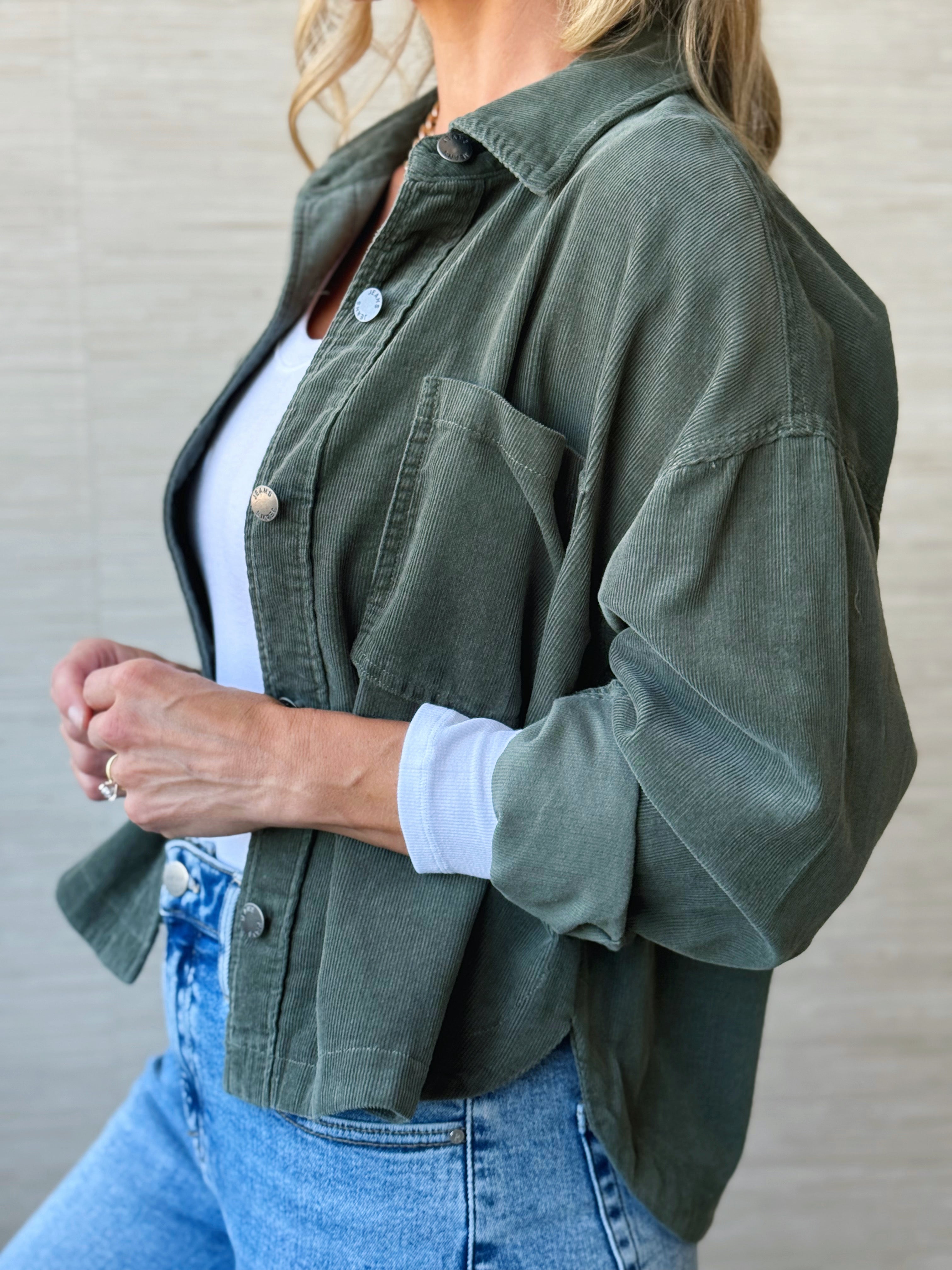 Corduroy Cropped Shacket - HUNTER - willows clothing JACKET