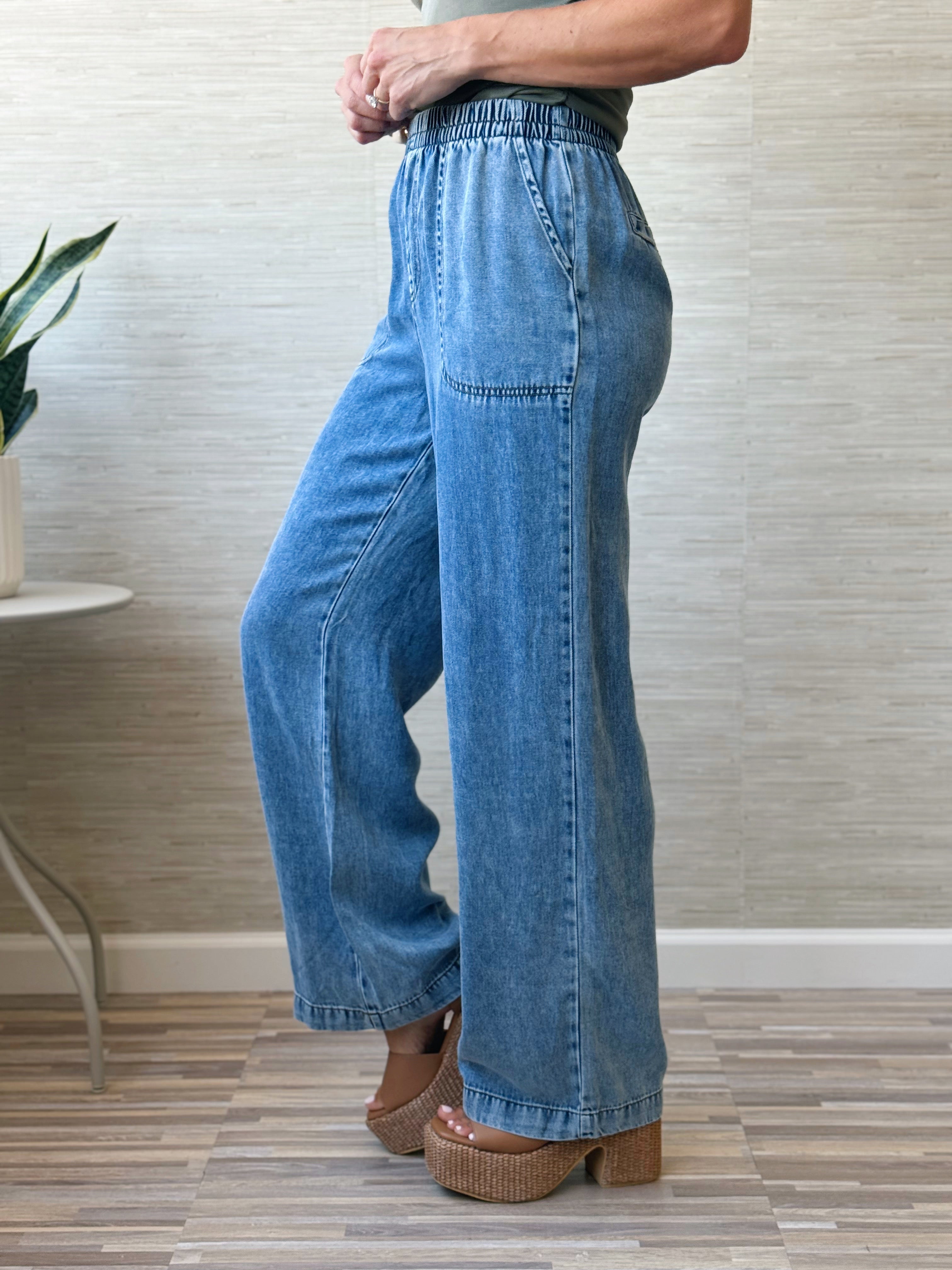 Cory Wide Leg Pants - CHAMBRAY - willows clothing PANTS