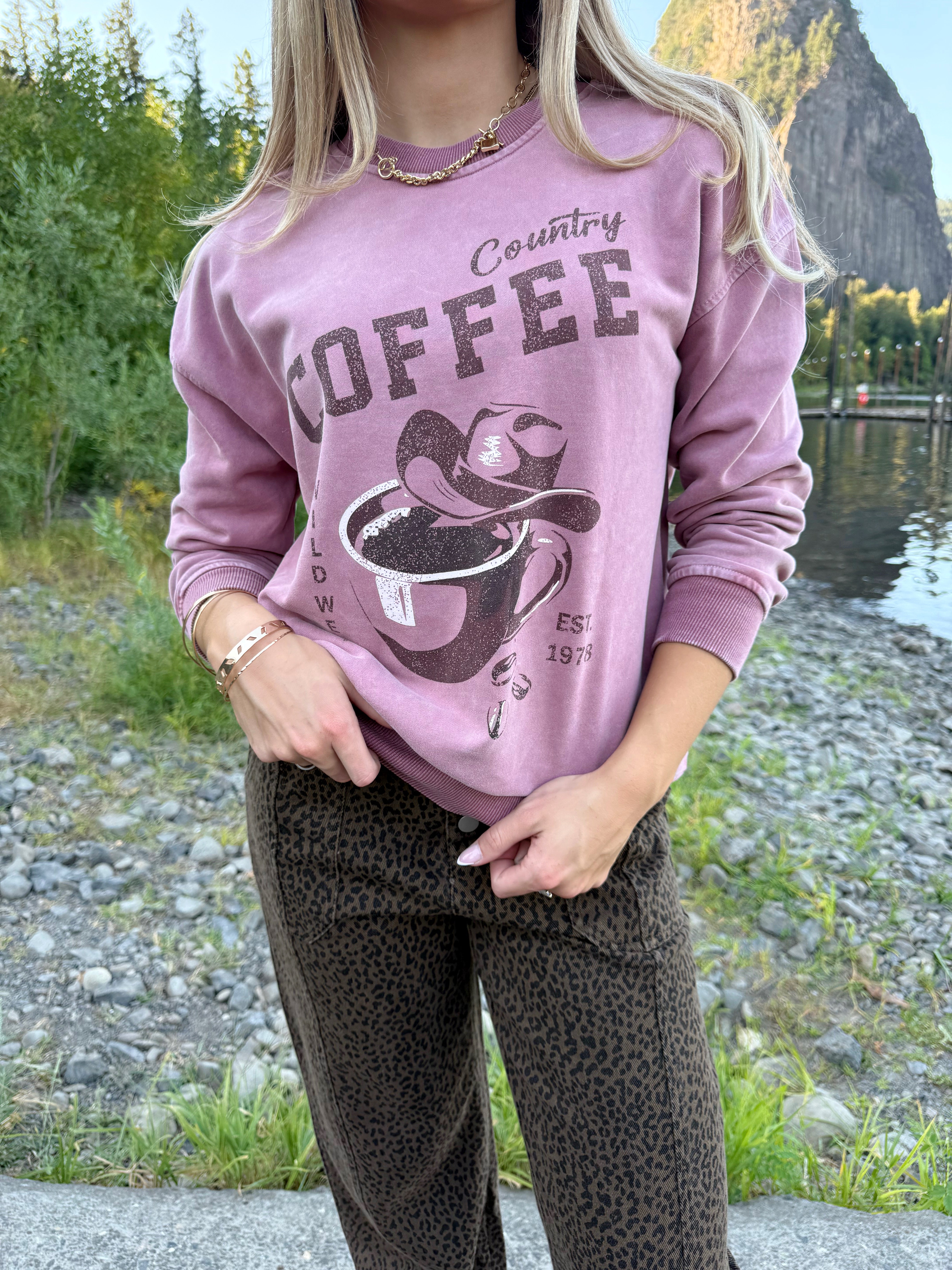 Country Coffee, Wild West- MAUVE - willows clothing SWEATSHIRT