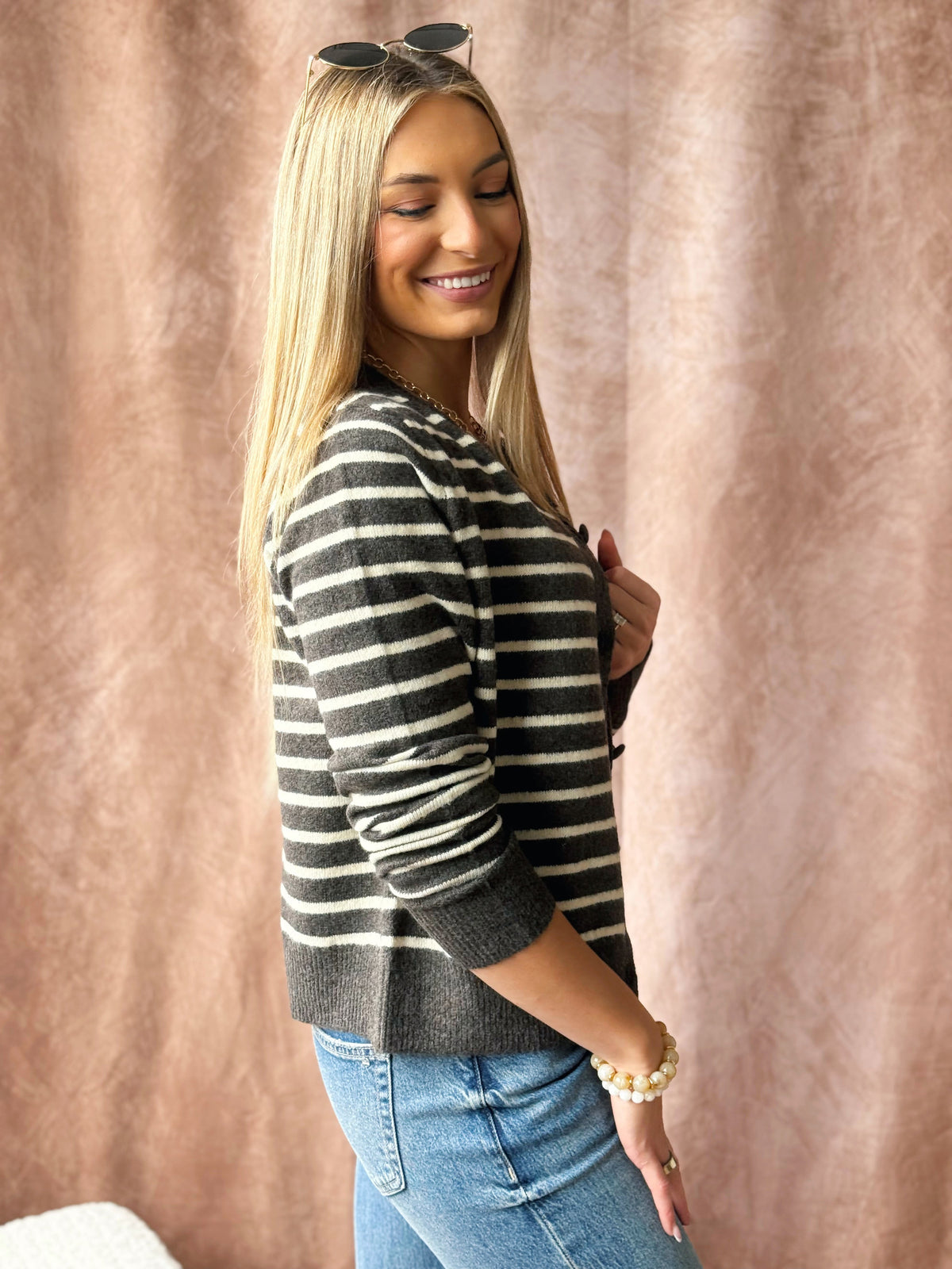 Countryside Stripe Cardigan - DARK CHOCO - willows clothing Cardigan