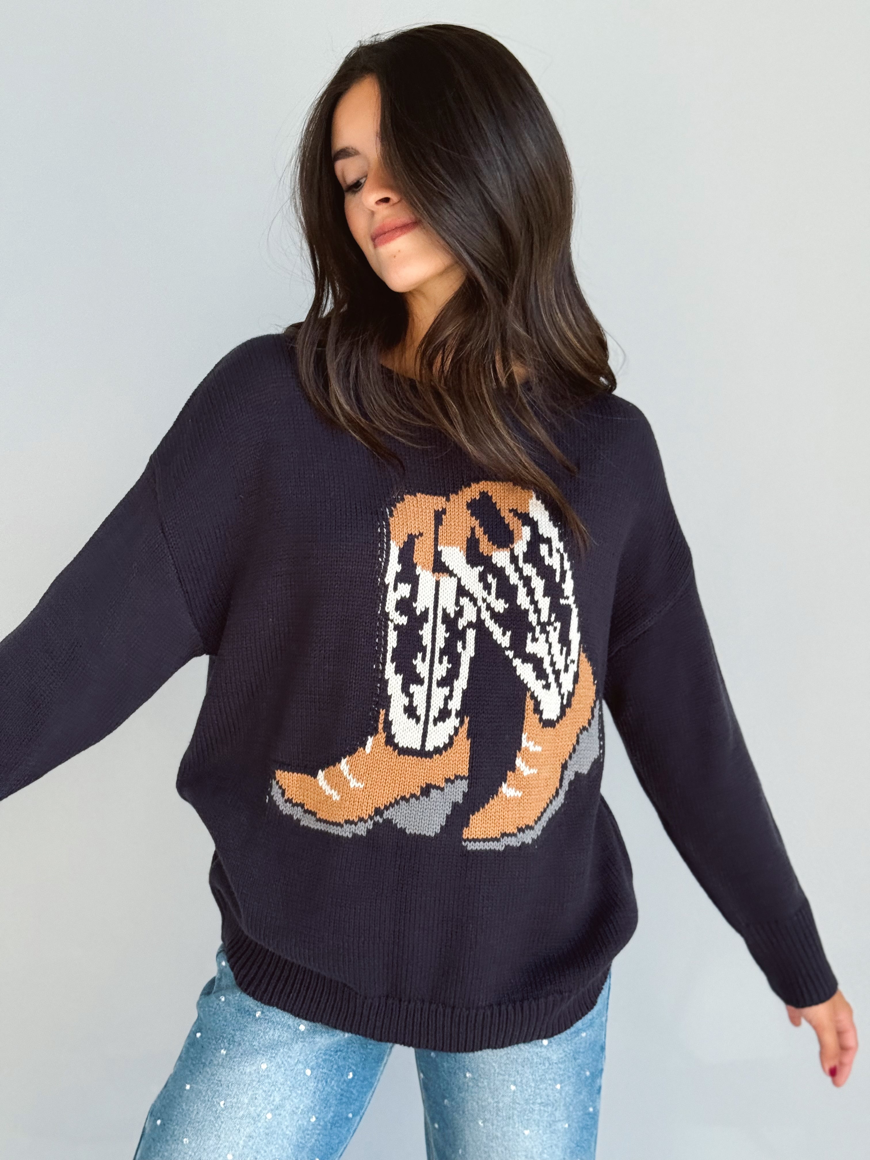 Cozy Cowgirl Sweater - NAVY - willows clothing SWEATER