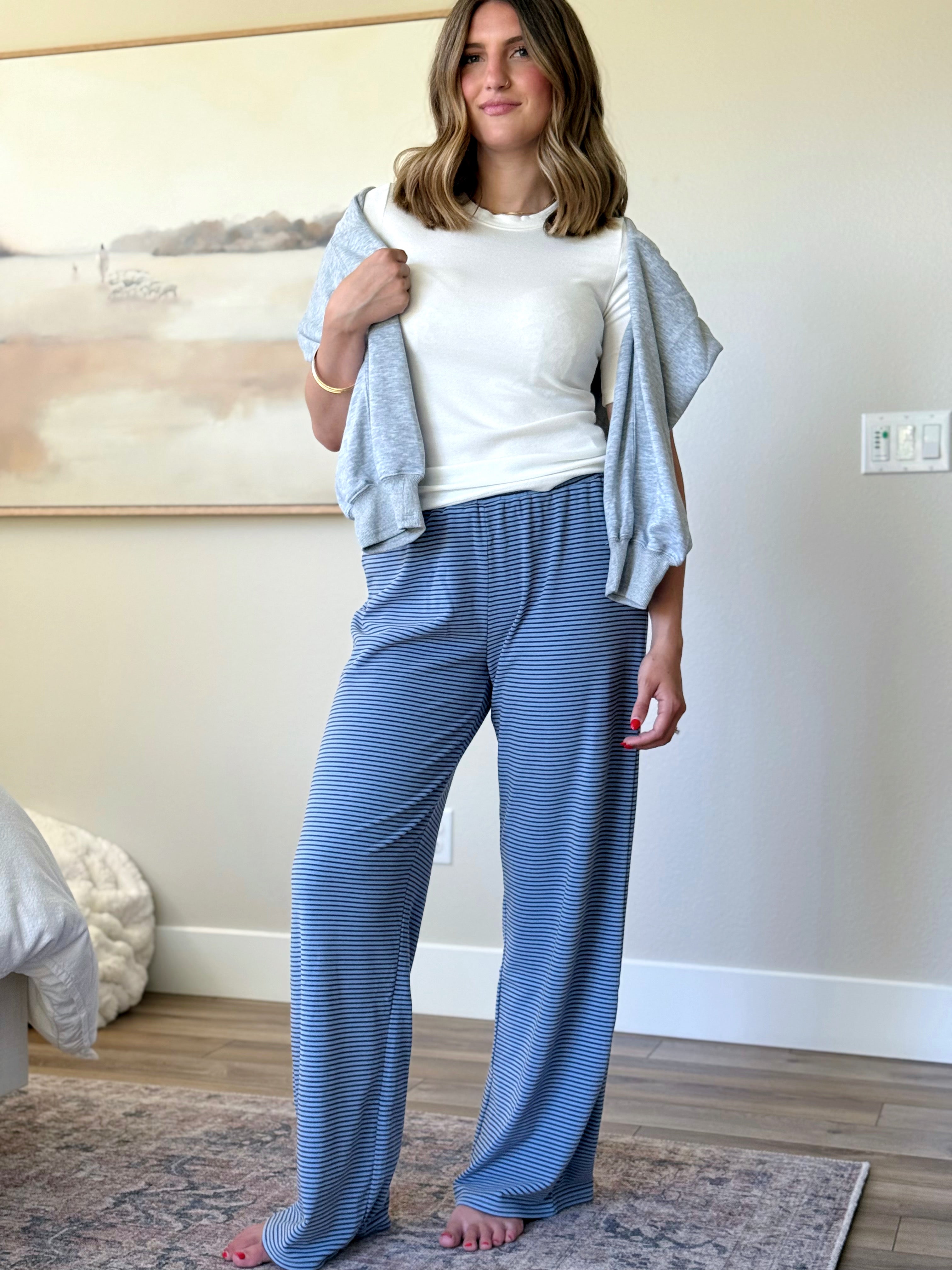 Cozy Stripe Pants - BLUE - willows clothing Sweatpants