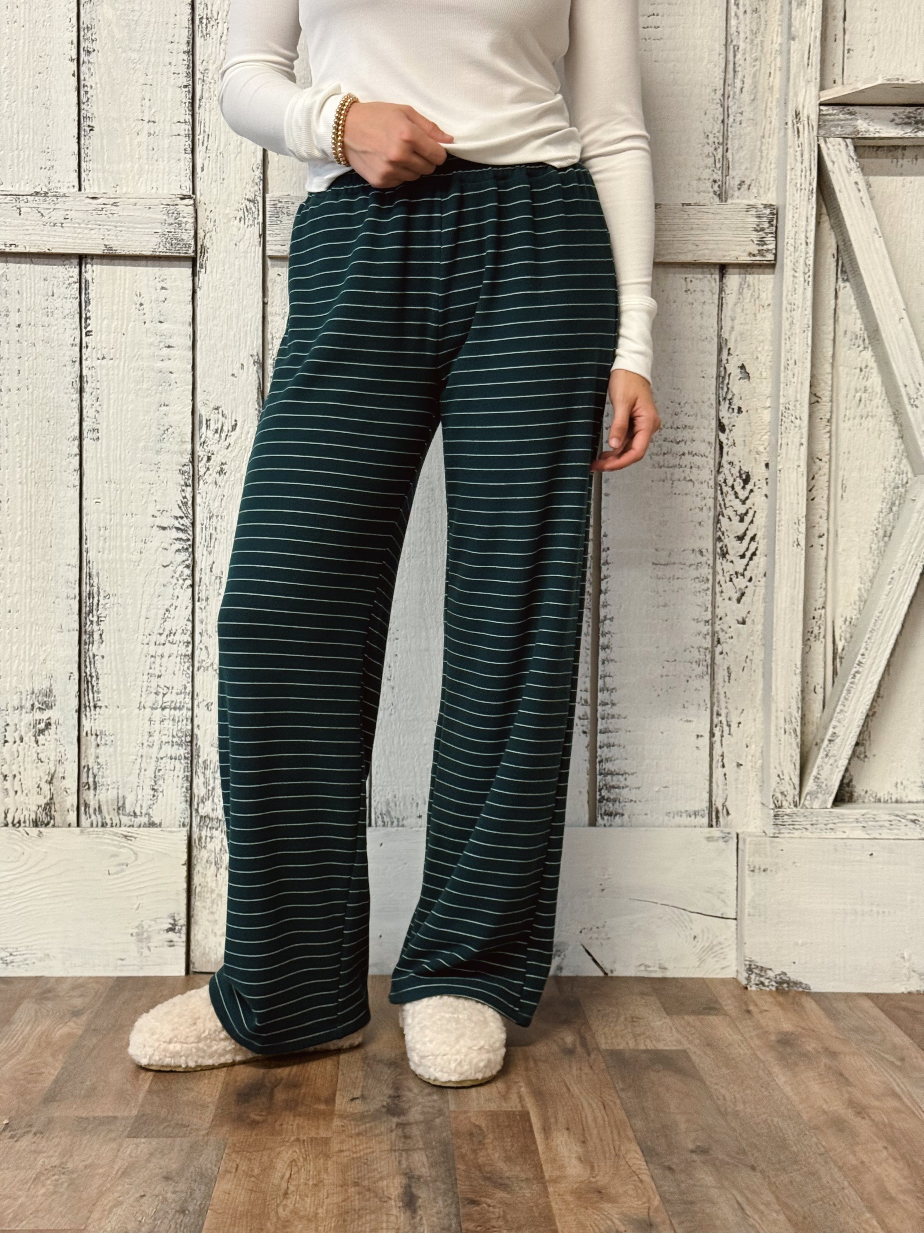 Cozy Stripe Pants - GREEN - willows clothing PANTS