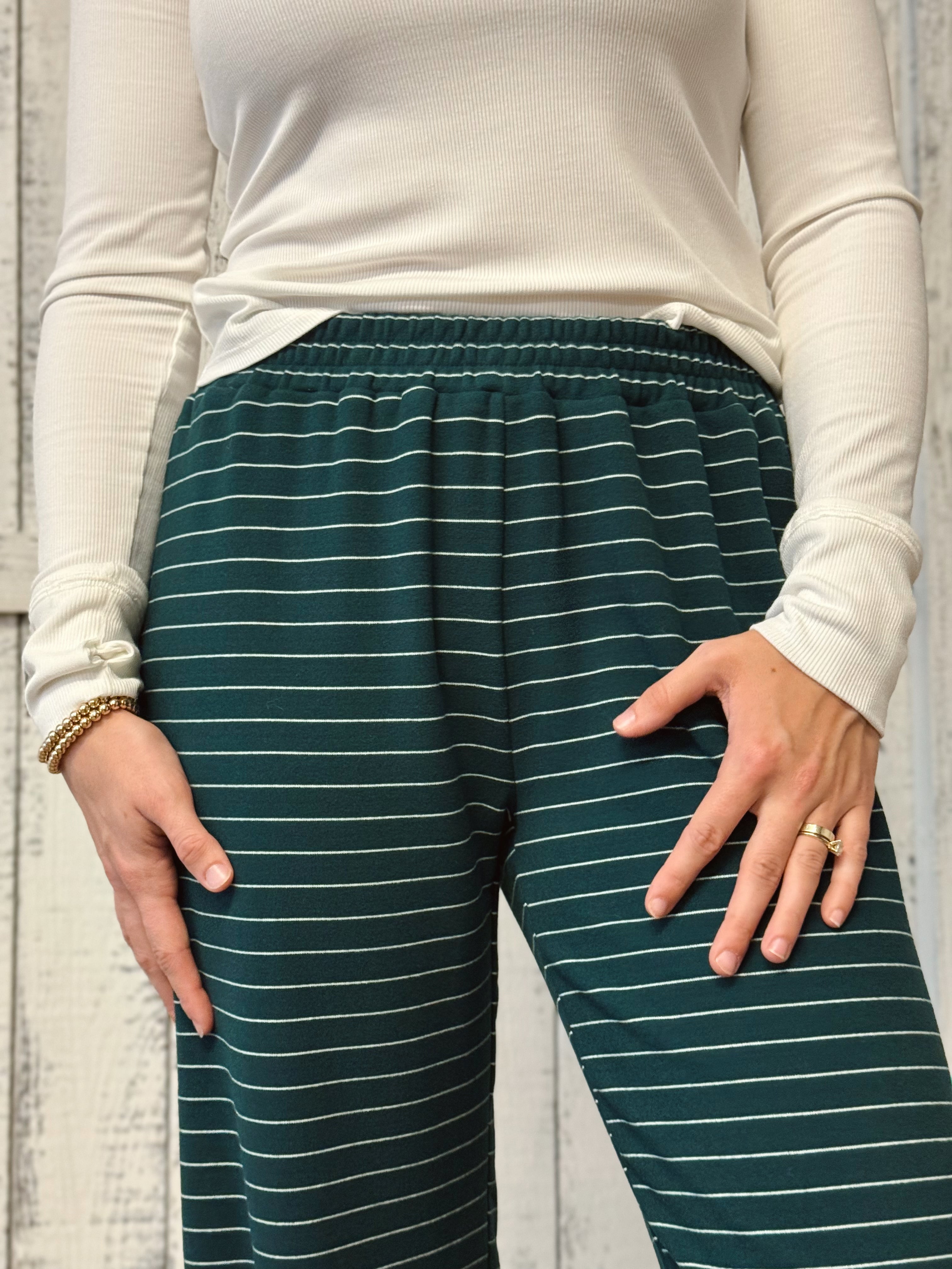 Cozy Stripe Pants - GREEN - willows clothing PANTS