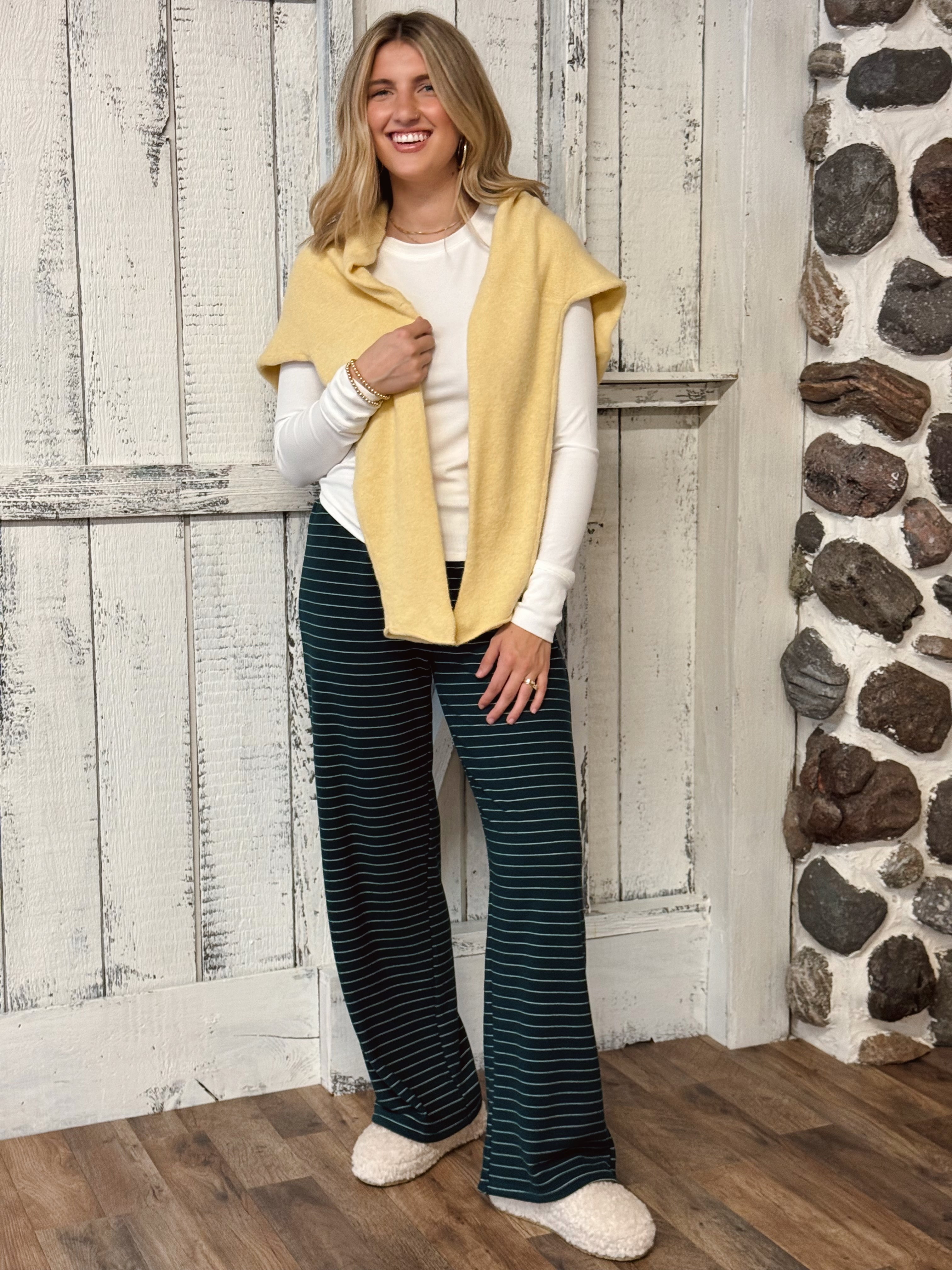 Cozy Stripe Pants - GREEN - willows clothing PANTS