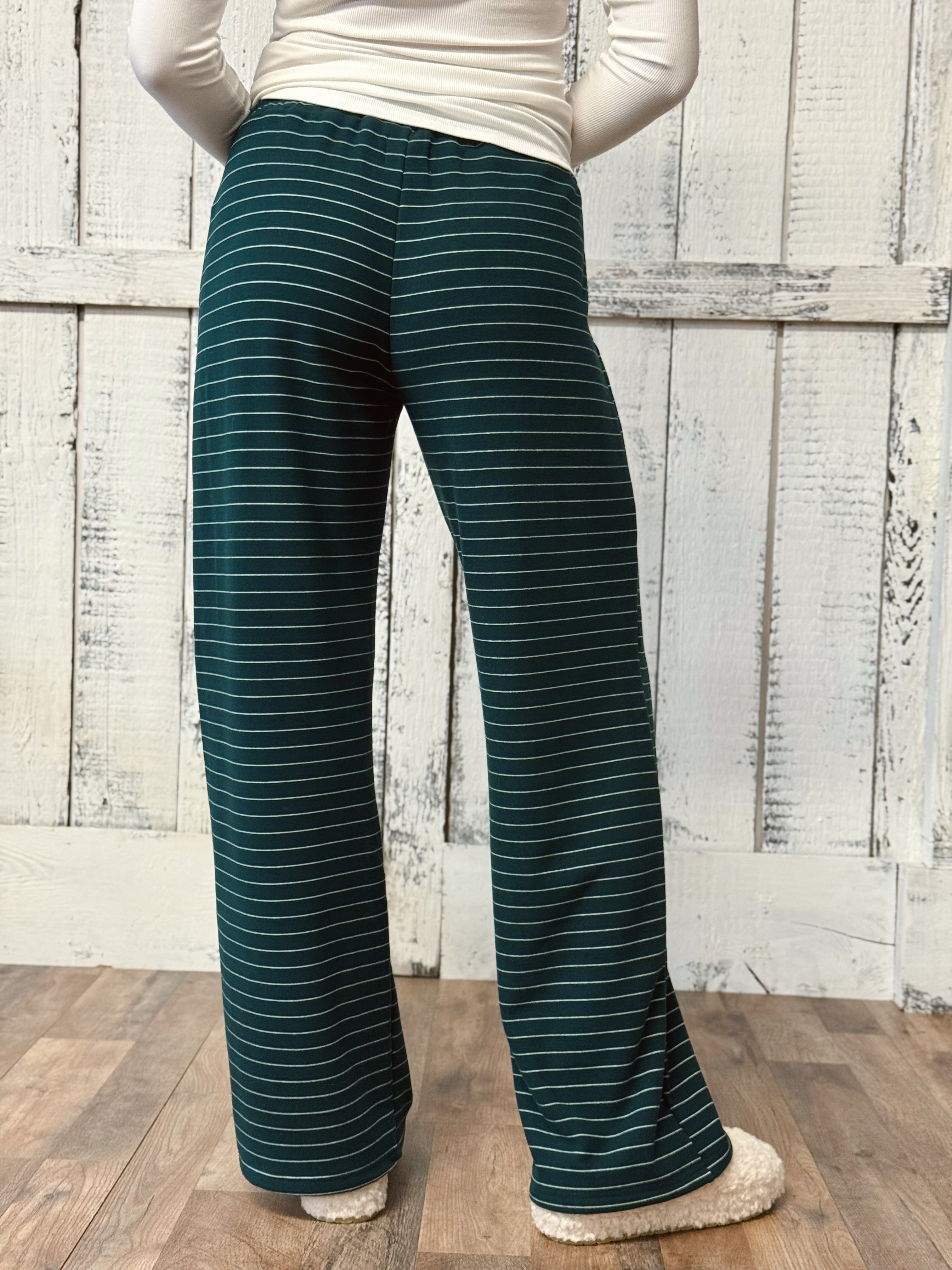 Cozy Stripe Pants - GREEN - willows clothing PANTS