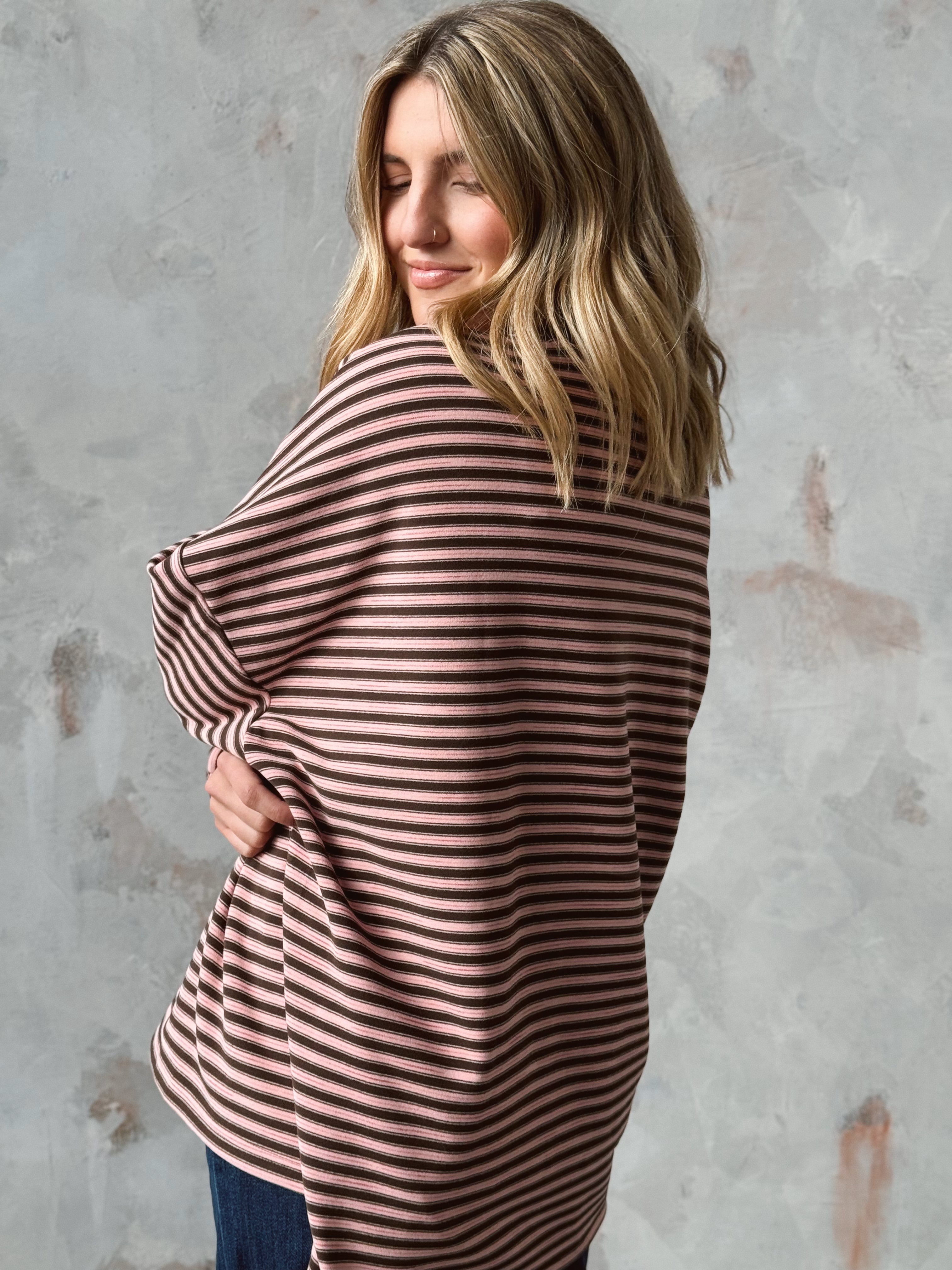 Cozy Stripe Sweatshirt - PINK - willows clothing SWEATSHIRT