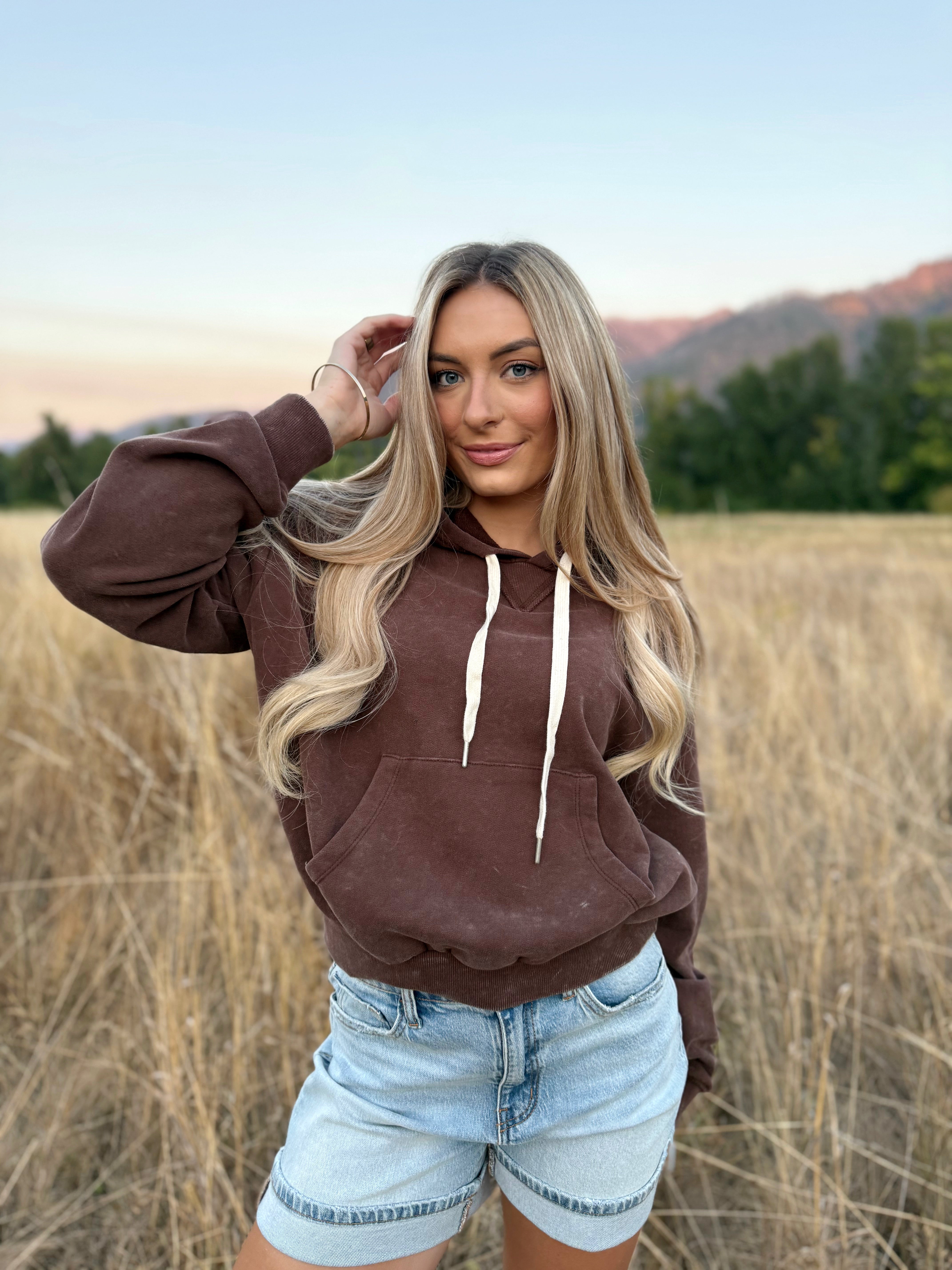 Cozy Wash Hoodie - DARK BROWN - willows clothing SWEATSHIRT