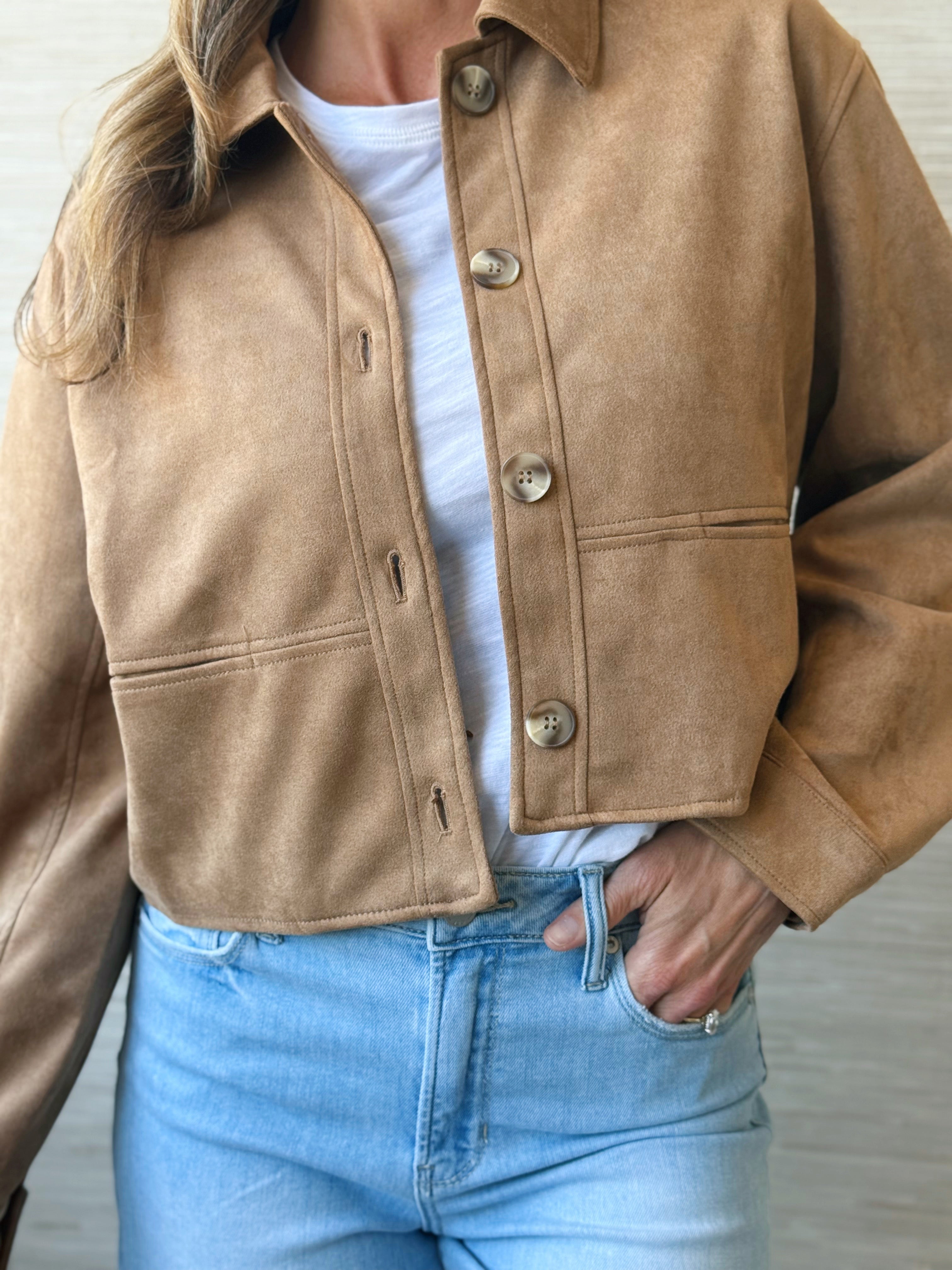 Cropped Suede Jacket - CAMEL - willows clothing JACKET