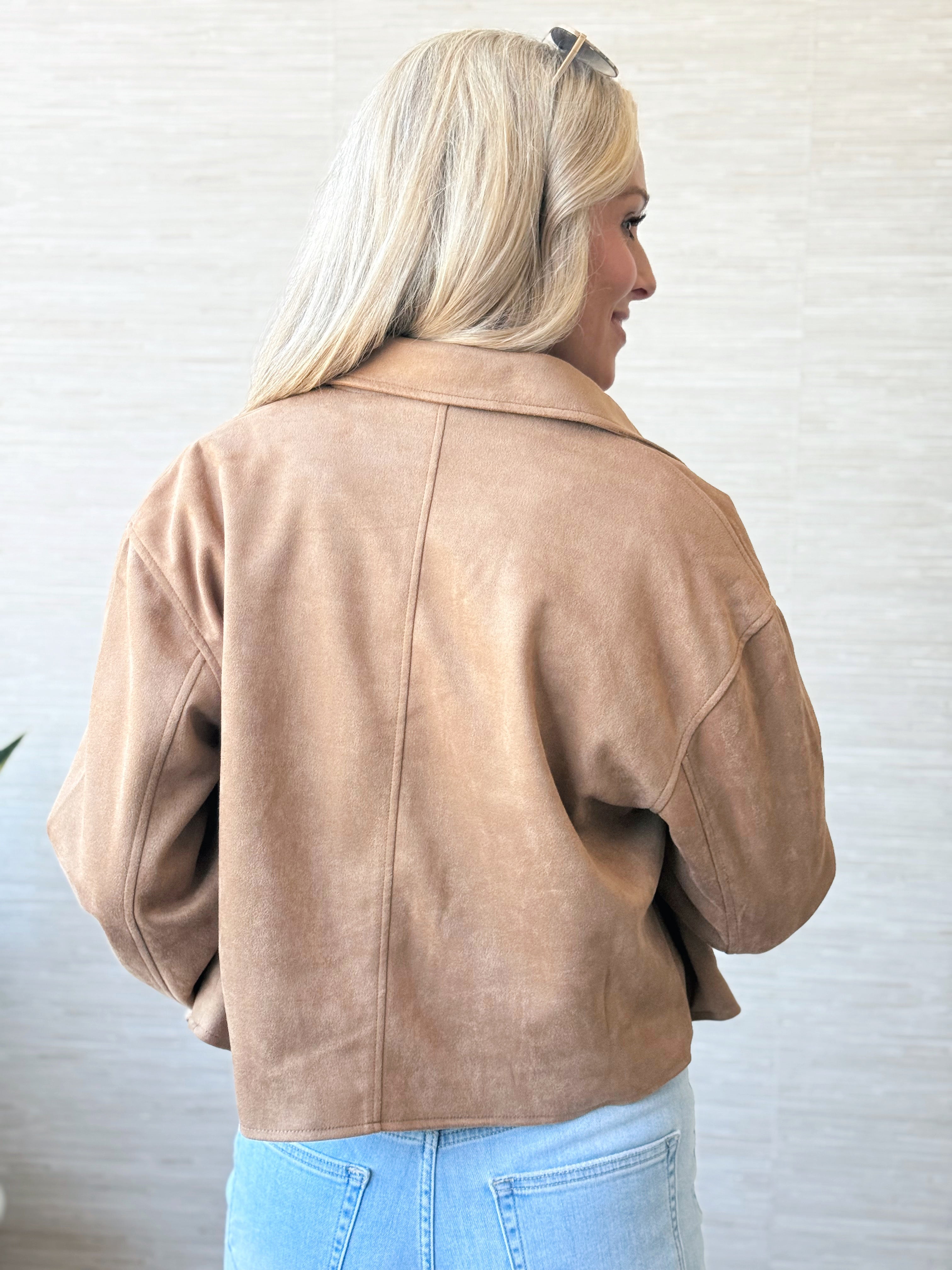 Cropped Suede Jacket - CAMEL - willows clothing JACKET