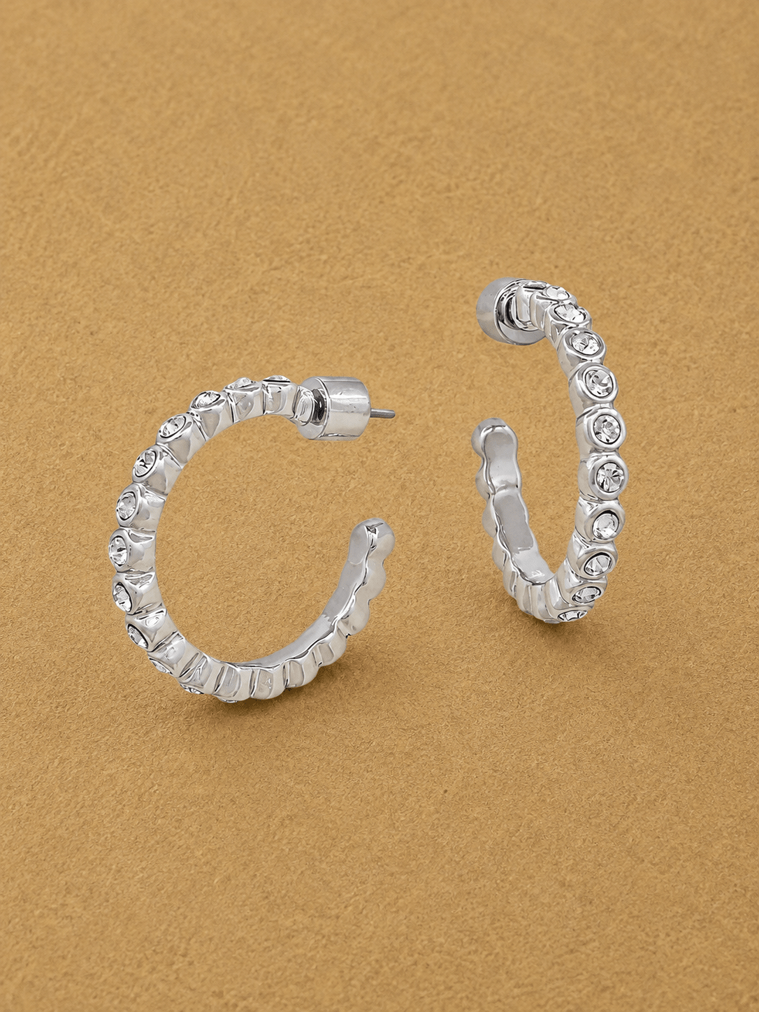 Crystal Hoop Earrings - SILVER - willows clothing EARRINGS