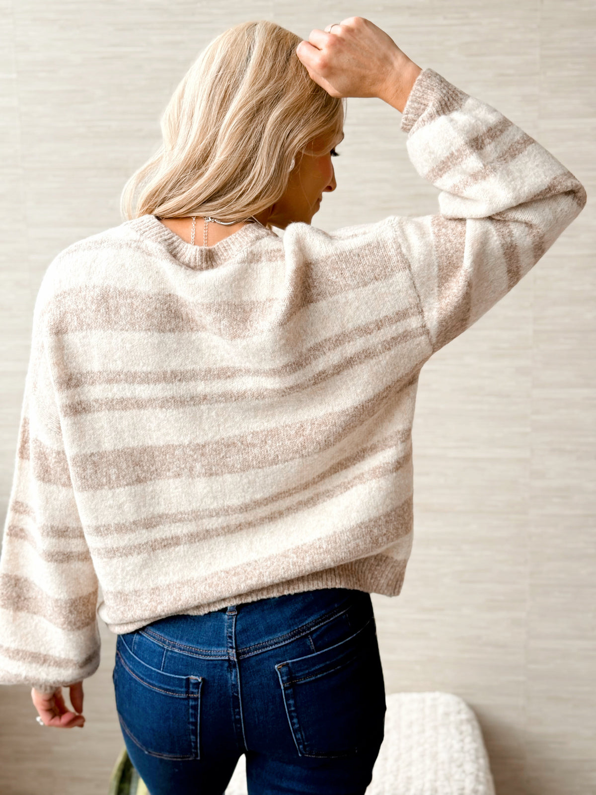 Cue the Cozy Sweater - TAUPE/CREAM - willows clothing SWEATER