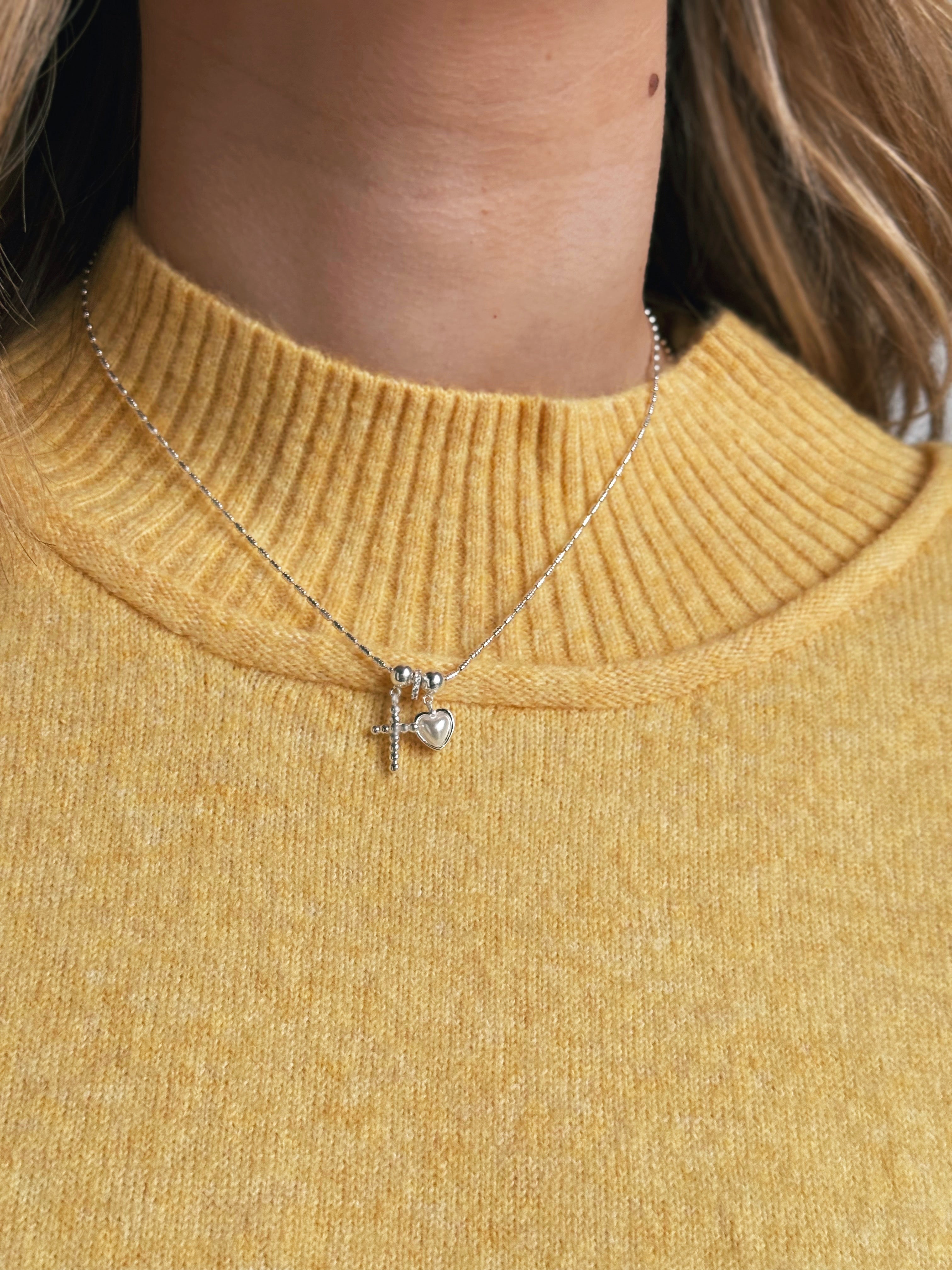 Dainty Cross Pearl Necklace - SILVER CREAM - willows clothing NECKLACE