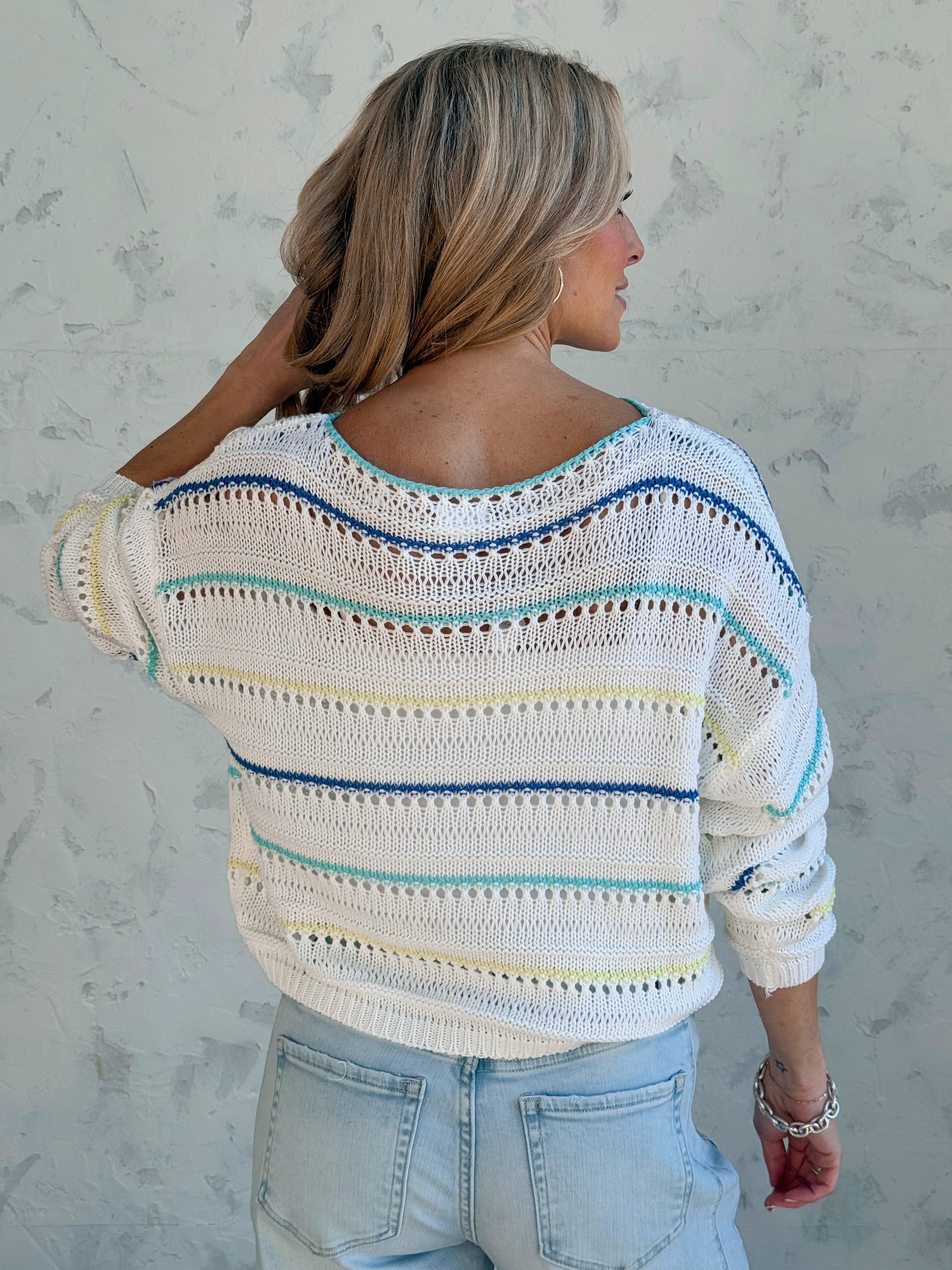 Darcy Sweater - WHITE/BLUE - willows clothing SWEATER